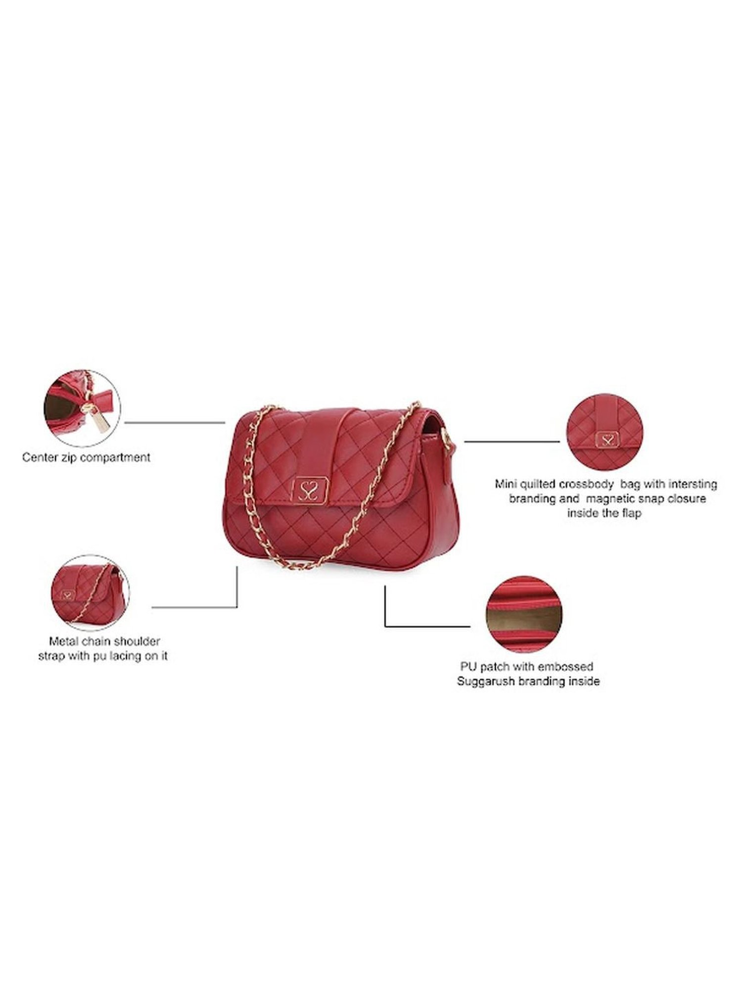 Sugarush Anny Red PU Quilted Sling Handbag