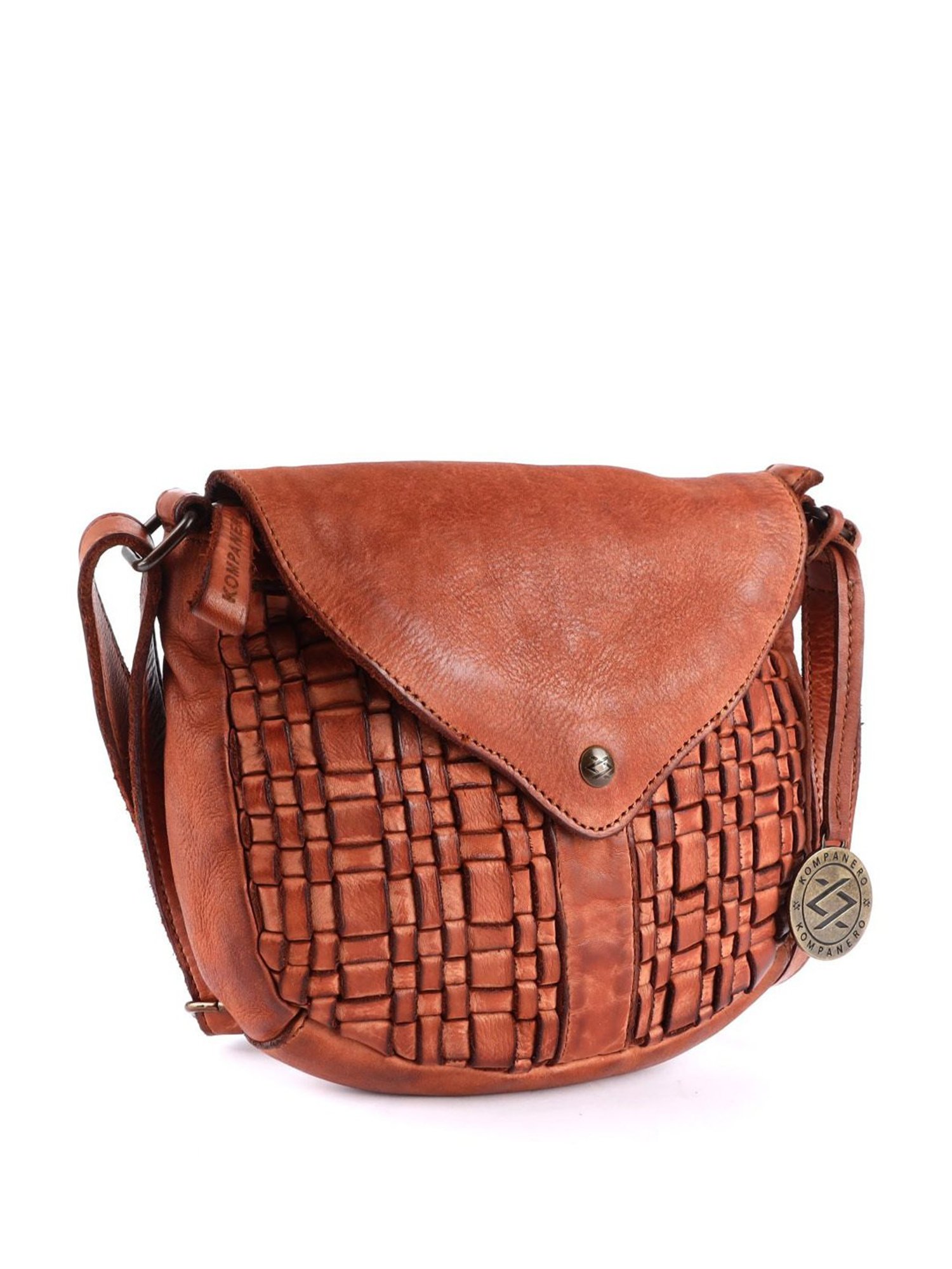 KOMPANERO Mia Cognac Leather Textured Sling Handbag
