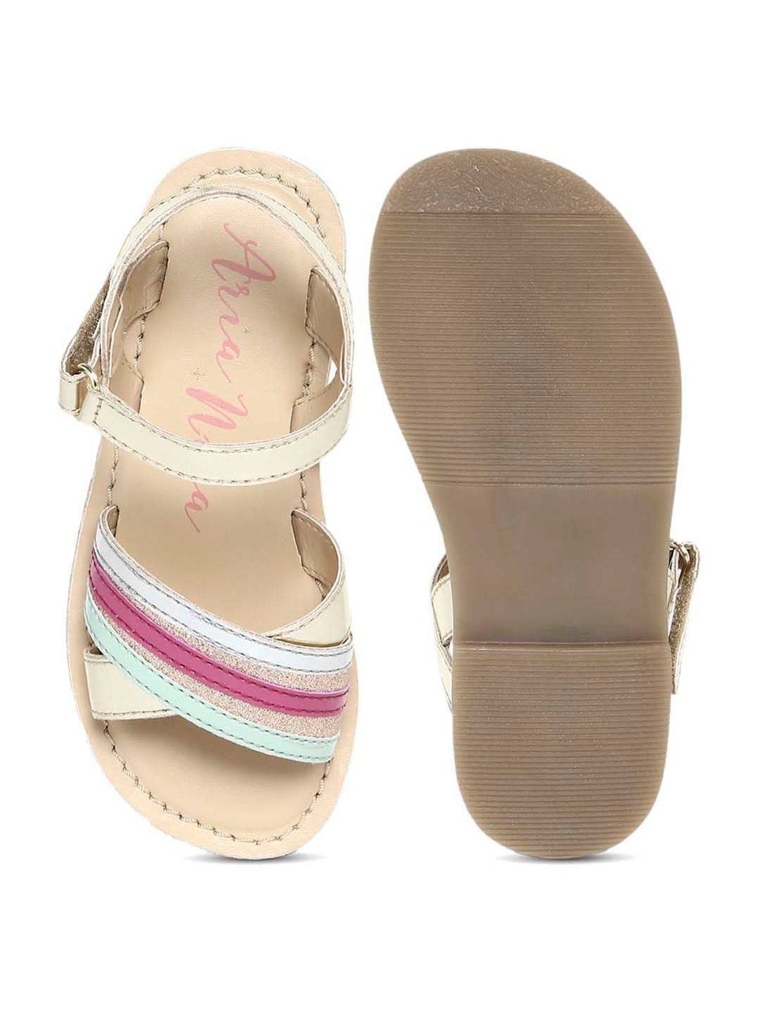 Aria Nica Kid's Rainbow Gold & Purple Cross Strap Sandals