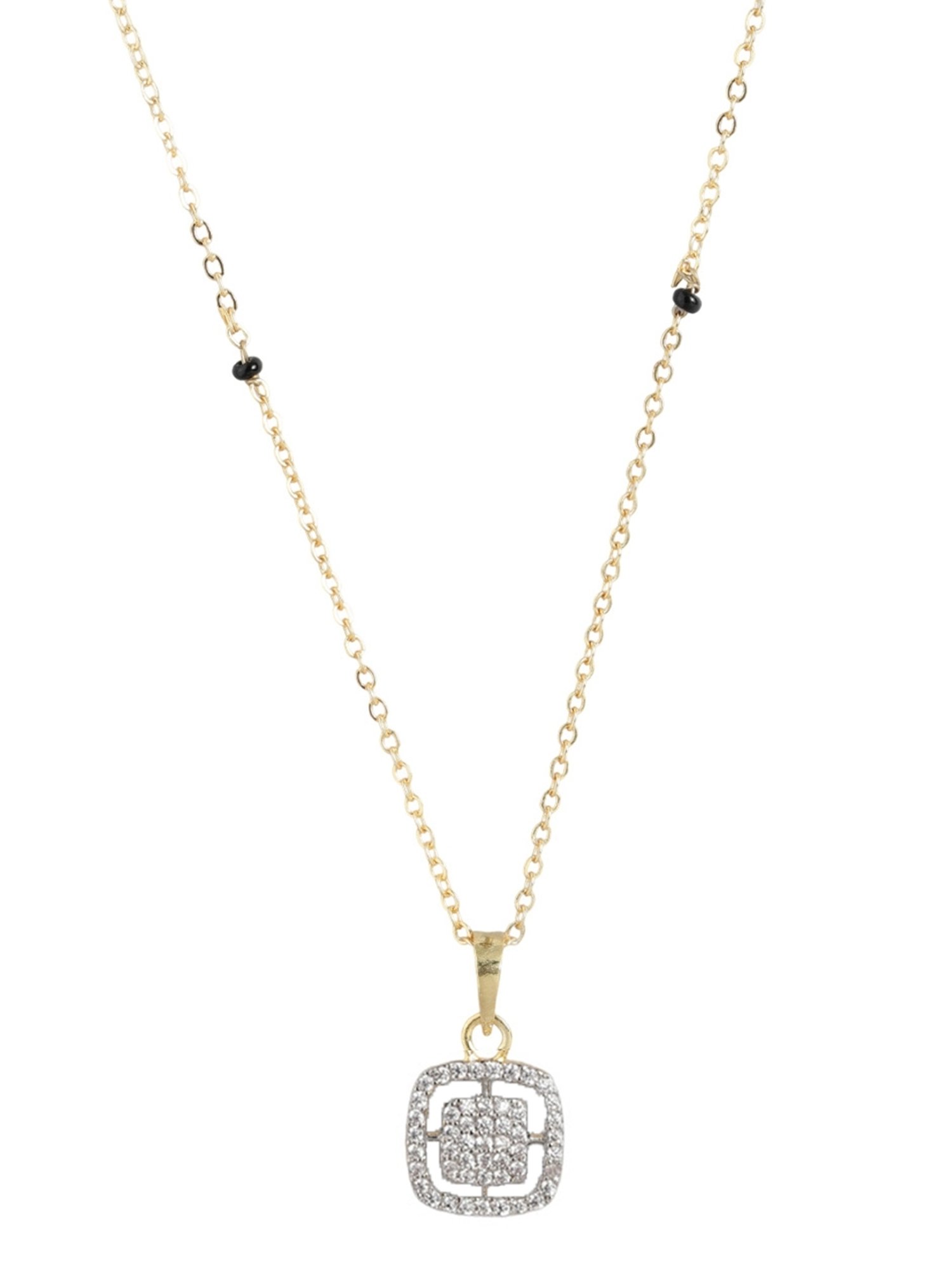 Abdesigns Gold-Plated American Diamond & Black Beaded Mangalsutra