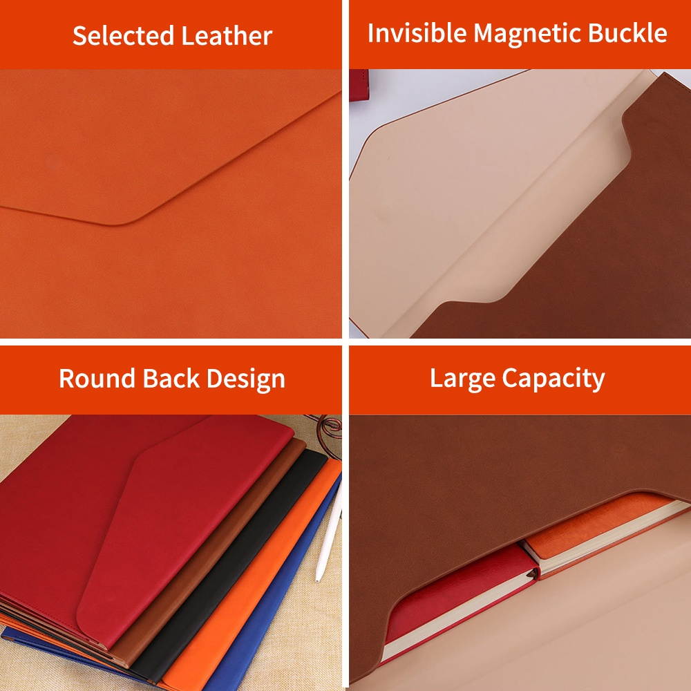 A4 File Bag PU Leather Document Pouch Paper Portfolio Contract Invoice Bill Storage Organizer with Magnetic Buckle for Office School Supplies