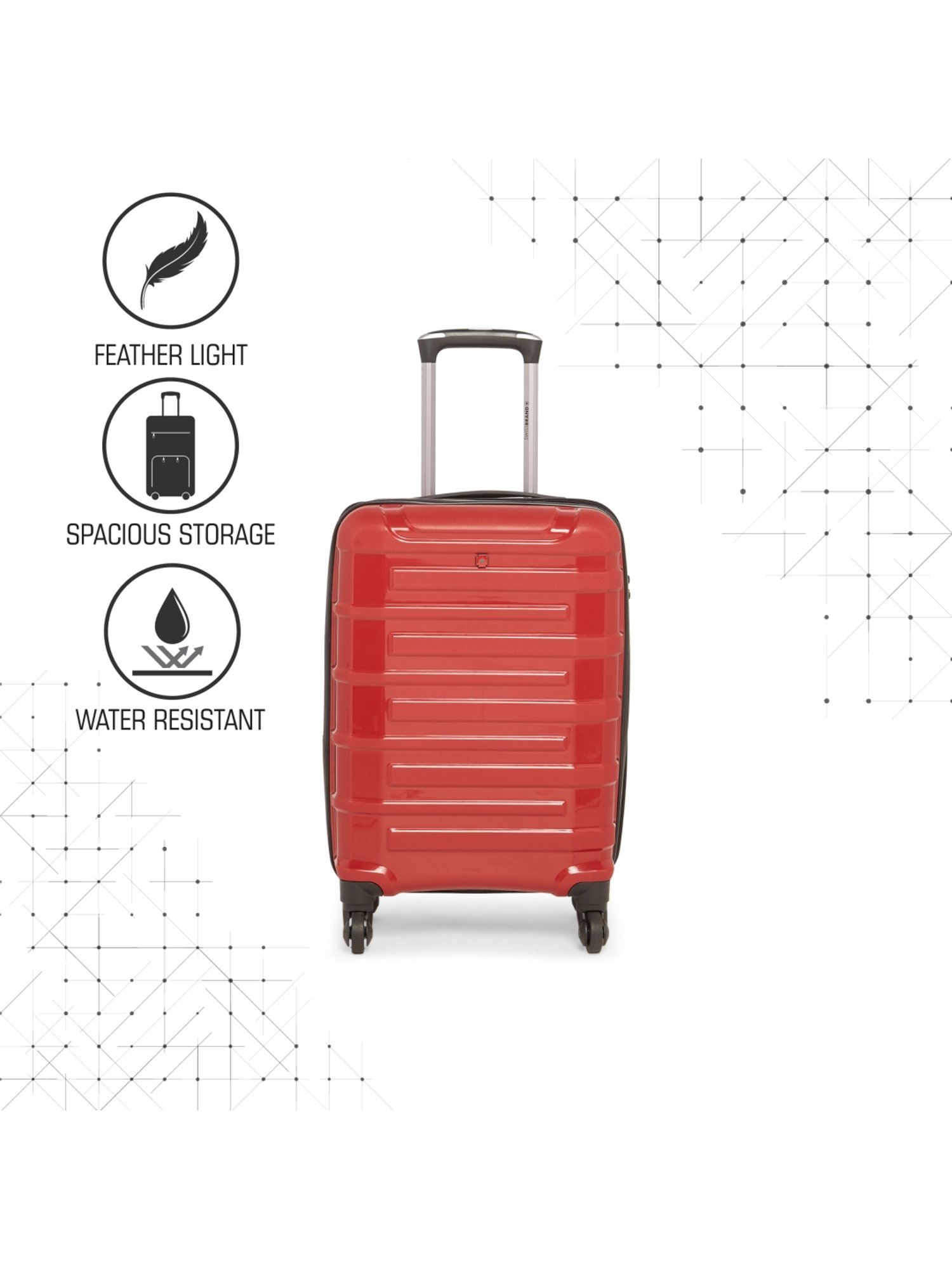 Swiss Brand Sion Red 4 Wheel Small Hard Cabin Trolley - 35 Inch