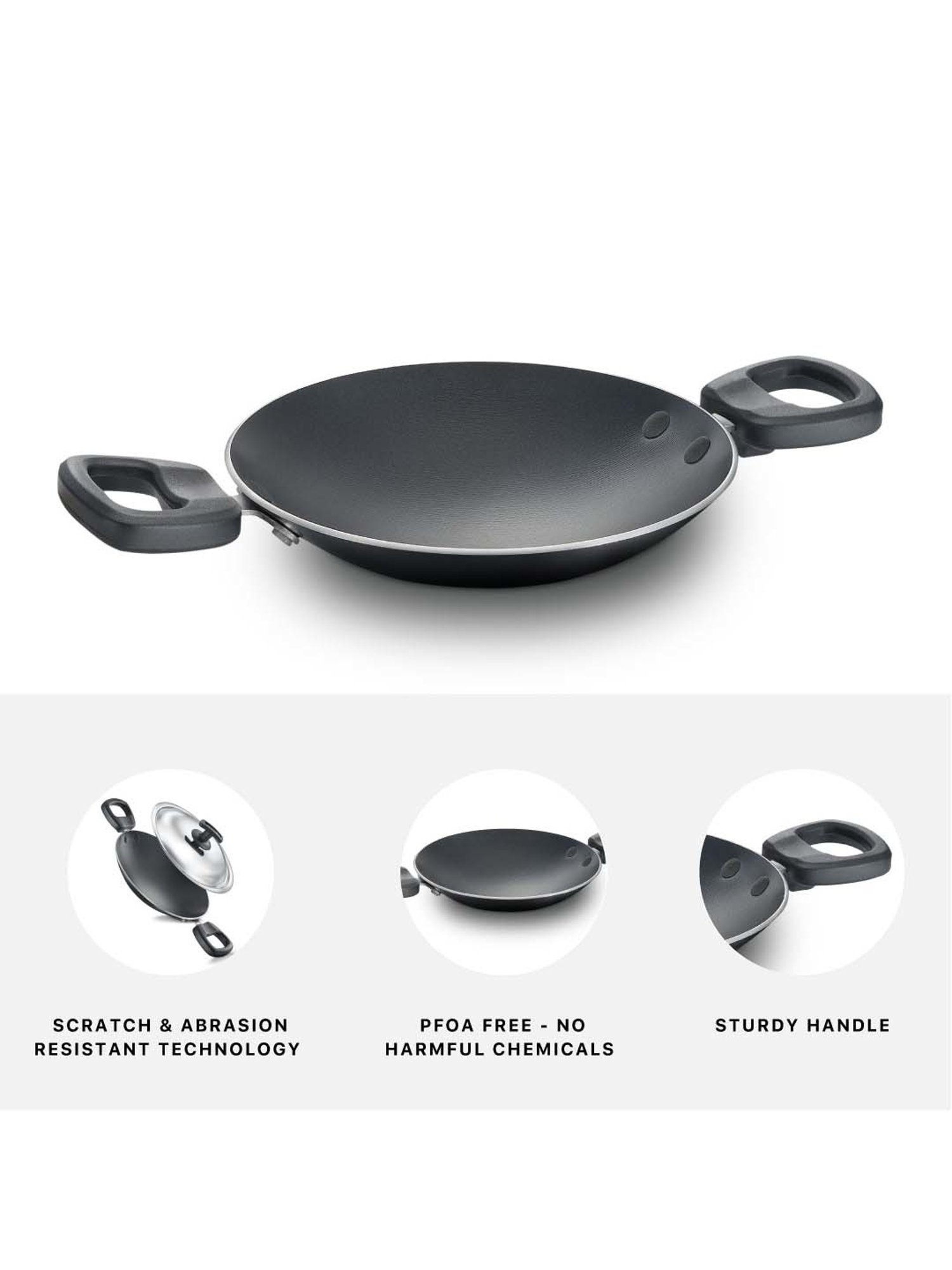 JUDGE Everyday Black Aluminium 20 cm Appachatty With Lid (0.8 L)