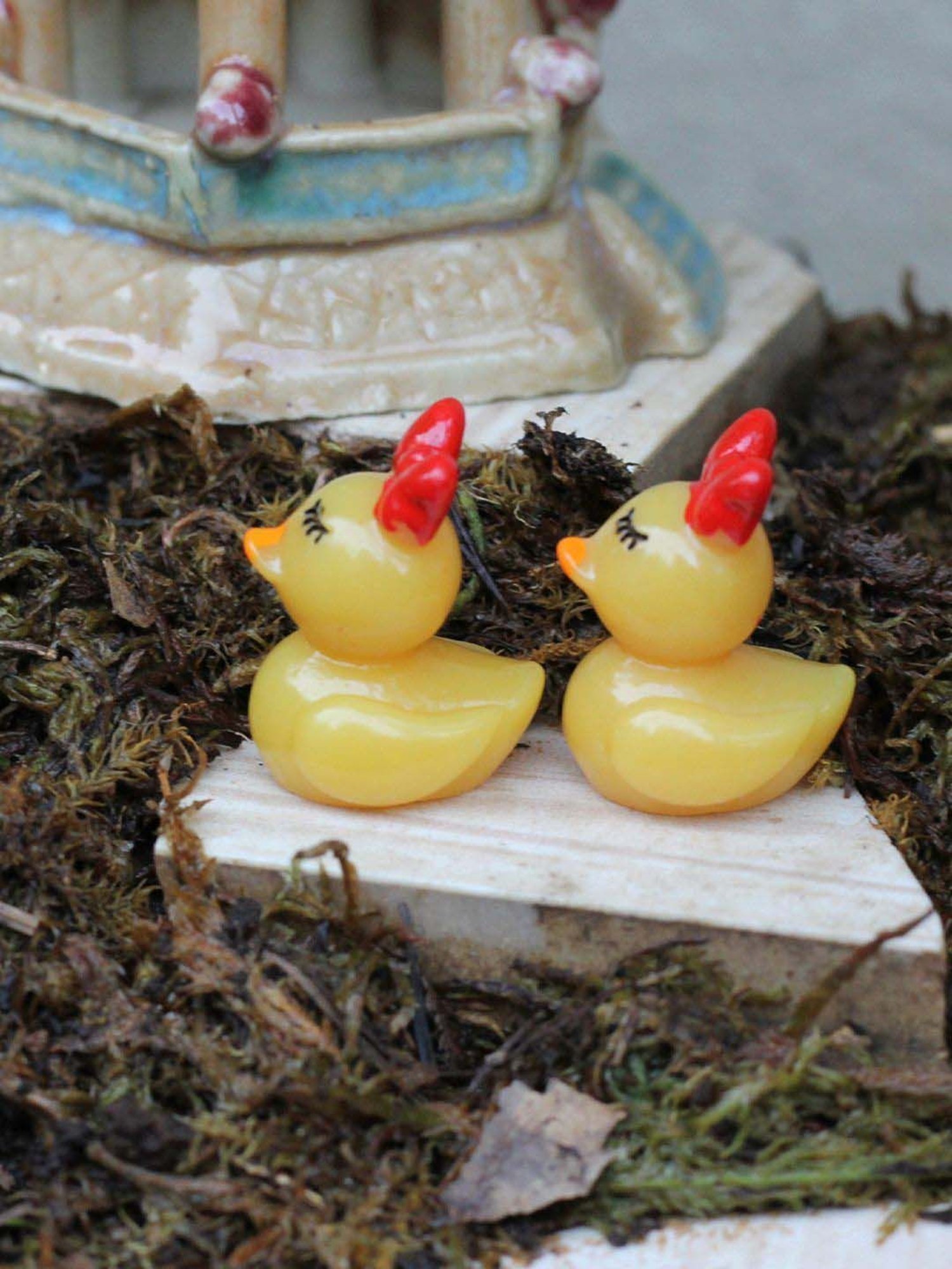 Tayhaa Yellow & Red Plastic Chick Duck With Bow Showpiece - Set of 12