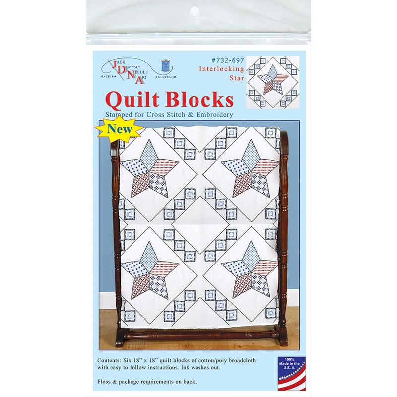 Jack Dempsey Stamped White Quilt Blocks 18"X18" 6/Pkg-Interlocking Star