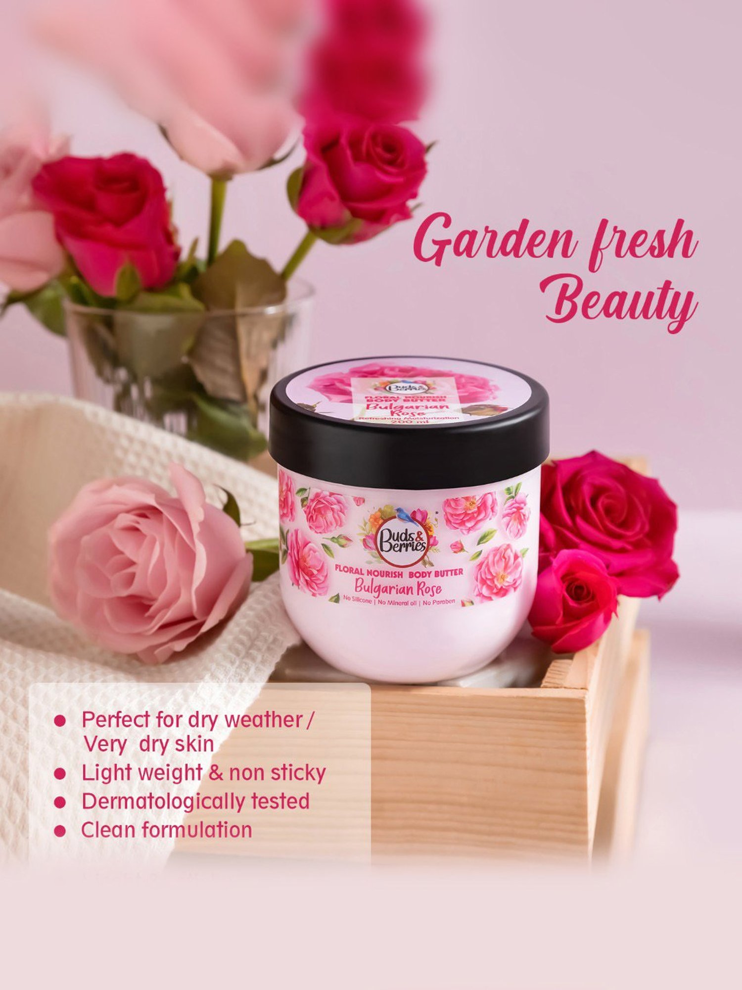 Buds & Berries Bulgarian Rose Floral Nourish Body Butter - 200 ml