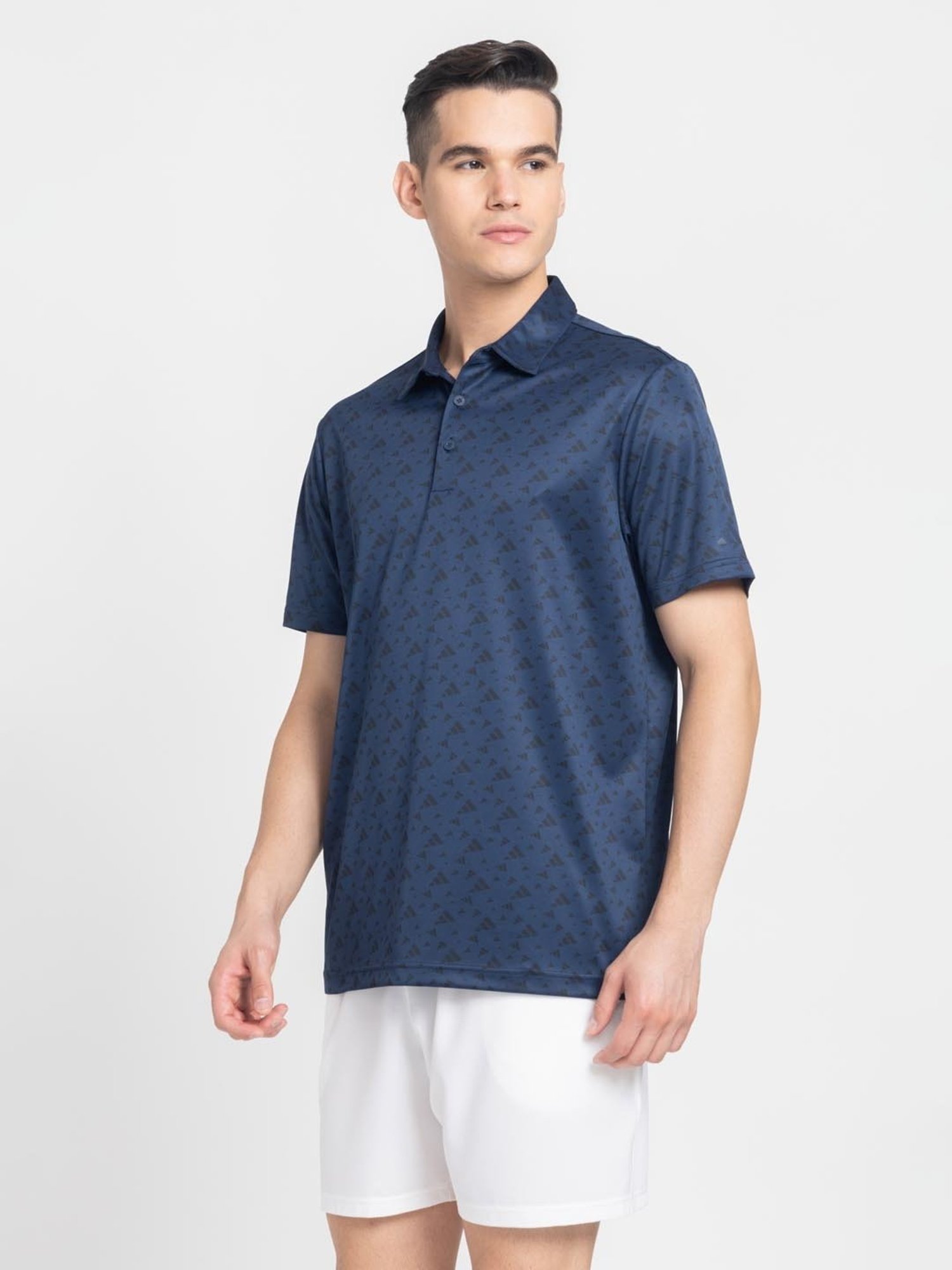 Adidas Blue Regular Fit Printed Sports Polo