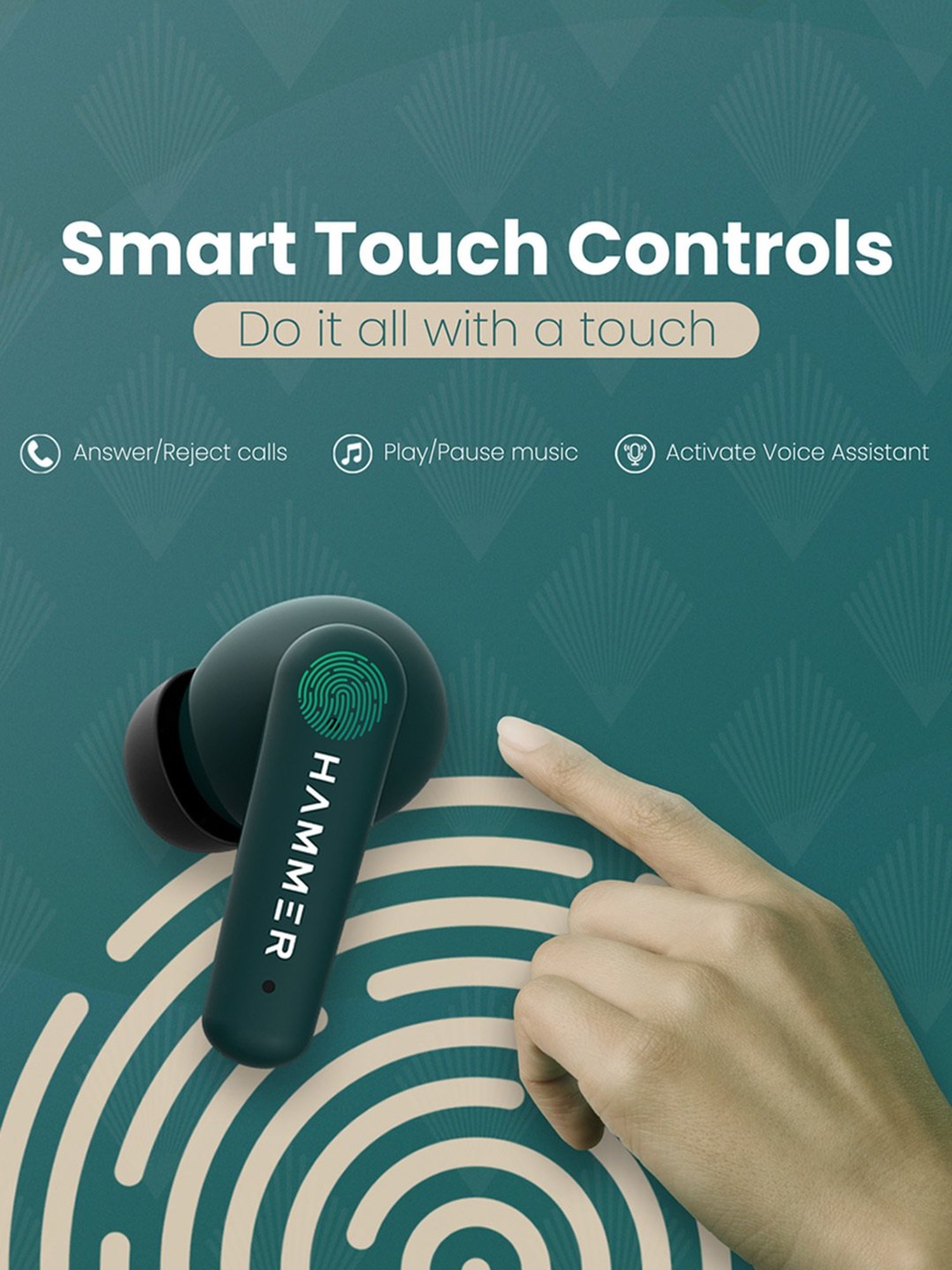 Hammer Airflow Plus TWS Earbuds with Smart Touch Control (Emerald Green)