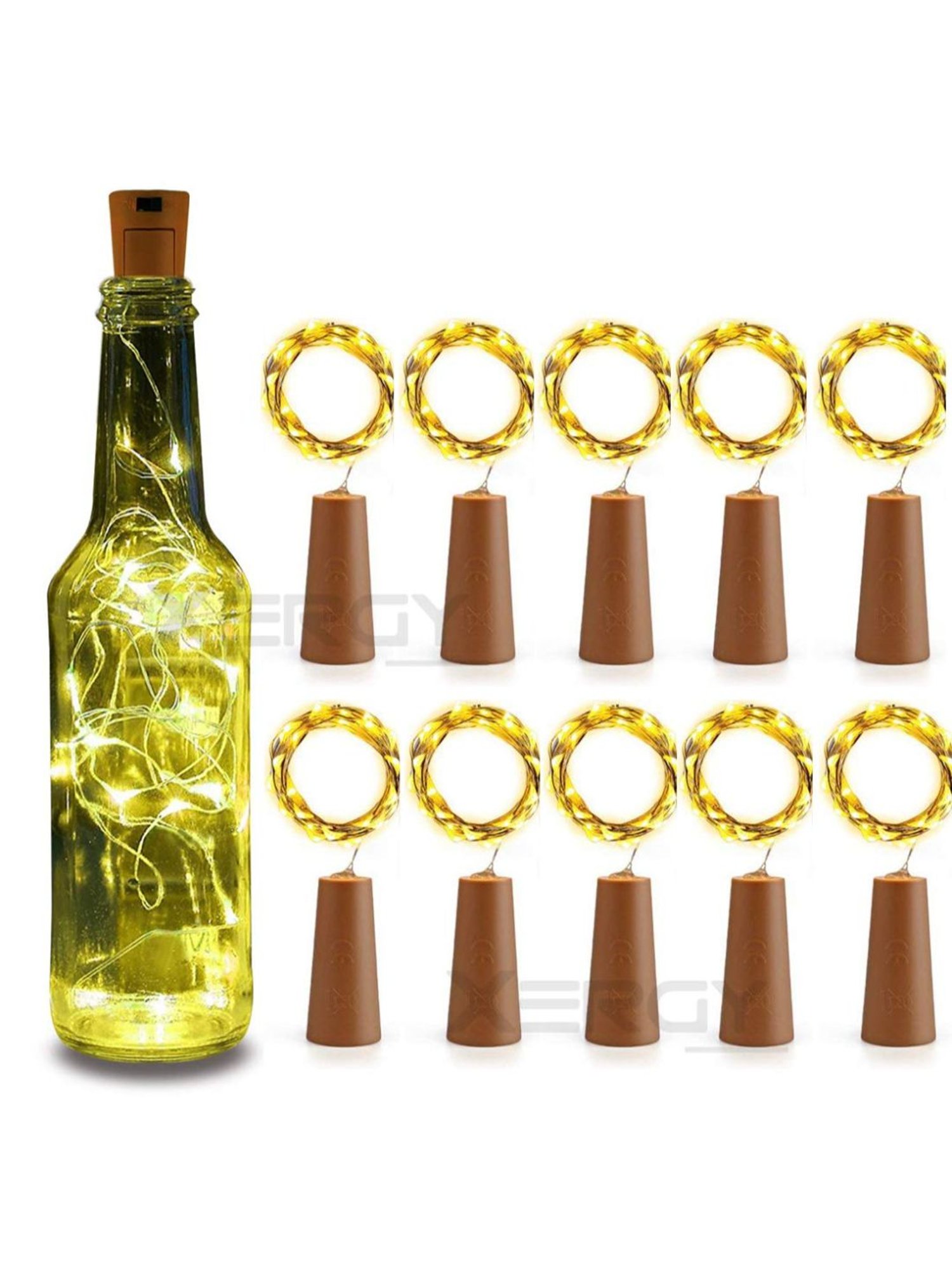 XERGY Bottle Lights with Cork, 10 Pack Battery Operated LED Cork Decoration Lights.