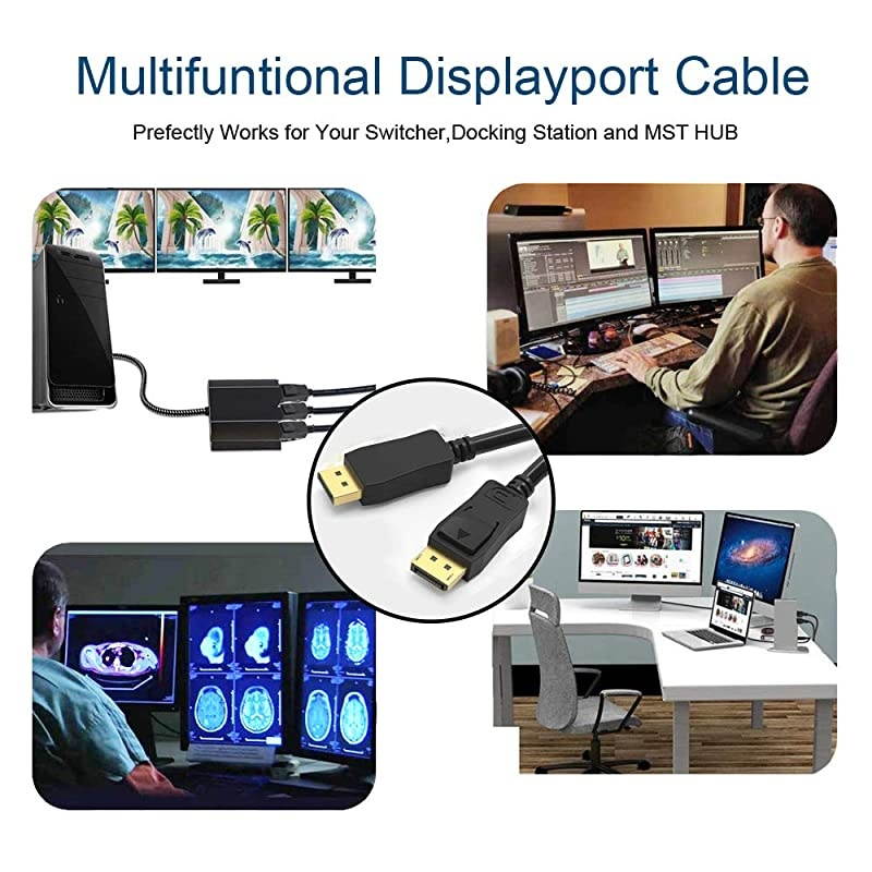 DisplayPort Cable 6ft 2Pack Monitor Cable Display Port DP to Displayport 12 Cord 6 feet Compatible with DP 1112 Supports 1440P144HZ2K144Hz 4K60HzBlackGold Plated