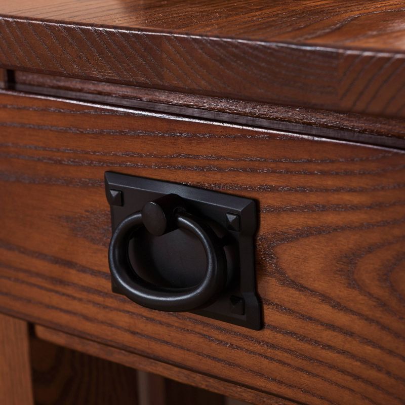 Mission Chair Side End Table With Storage Drawer And Shelf - Medium Oak - Leick Home