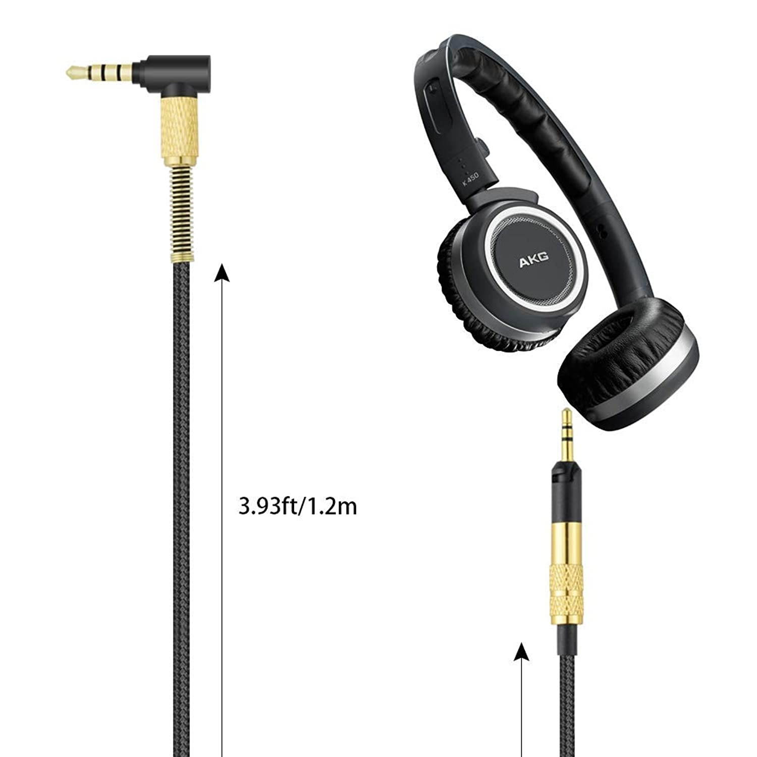 K450 Cable, Replacement Audio Cable Braided Wire Cord with Mic Compatible with AKG K450 K430 K451 K452 K480 Q460 Headphones, 4.6ft/1.4m (with Mic)