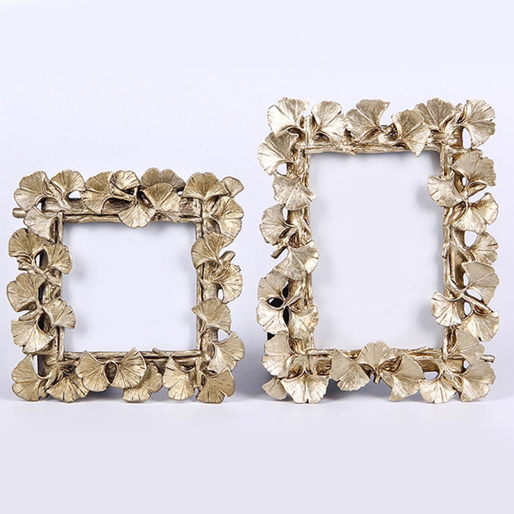 Photo Frame European Retro Resin Gold Ginkgo Leaf Photo Frame Decorative Desktop Picture Frame Study Children Room (Golden)