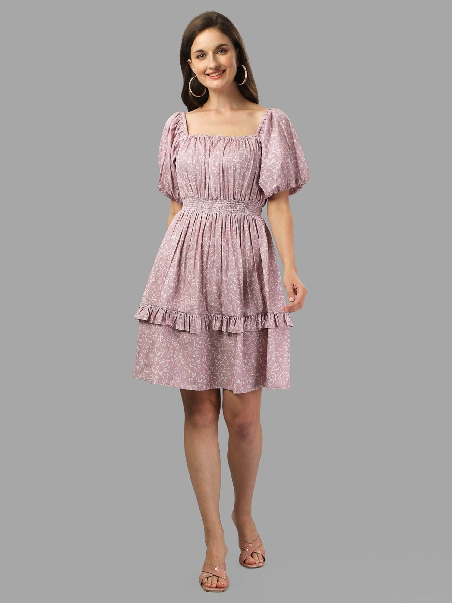 MASAKALI.CO Dusty Pink Printed Fit & Flare Dress