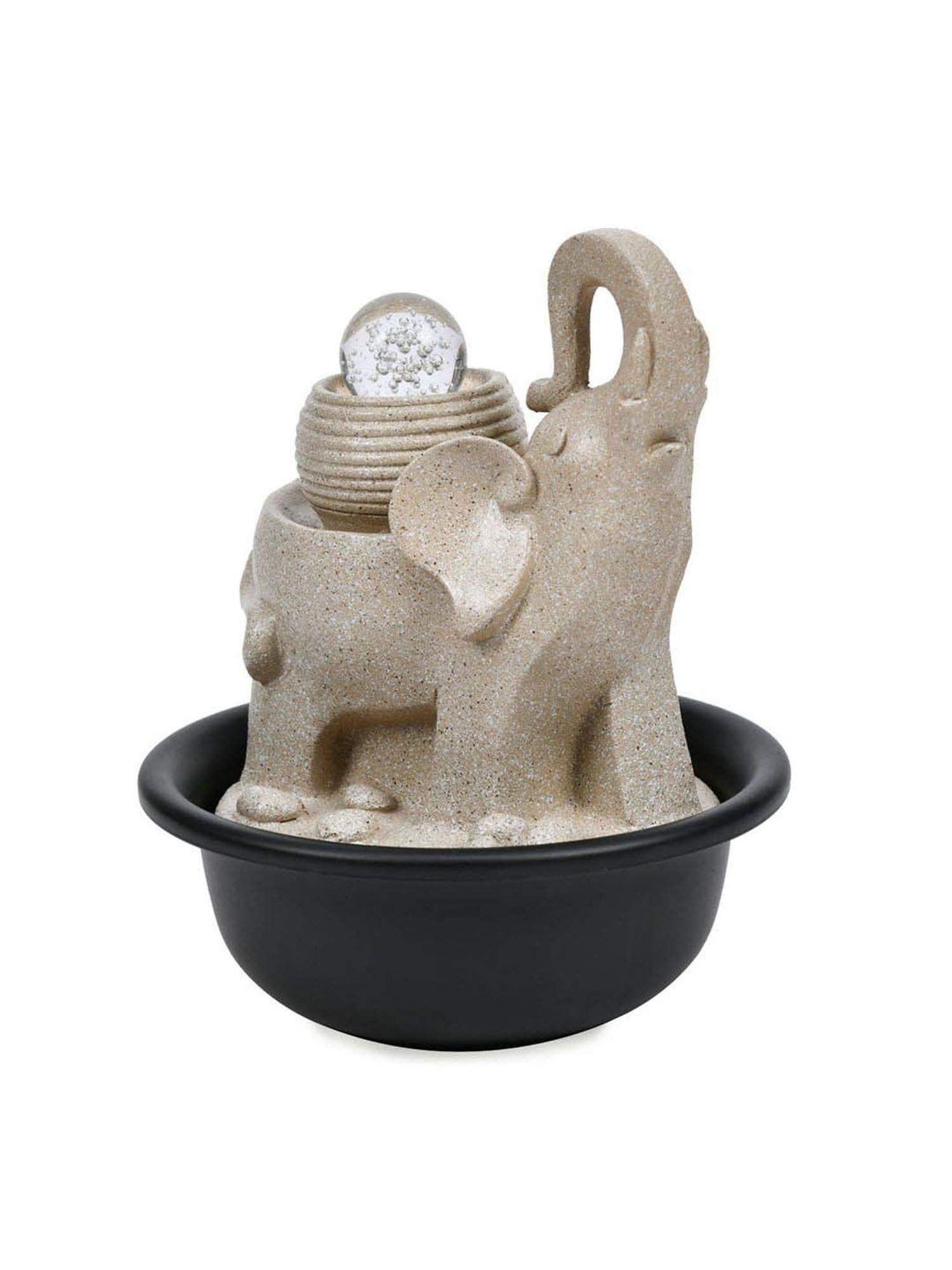 @home Beige Resin Elephant Trunk Decorative Water Fountain With Led Light