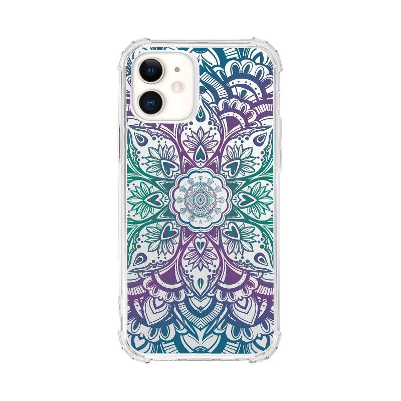 OTM Essentials Apple iPhone 12 Mini Tough Edge Clear Phone Case - Mandala Heart Green & Purple