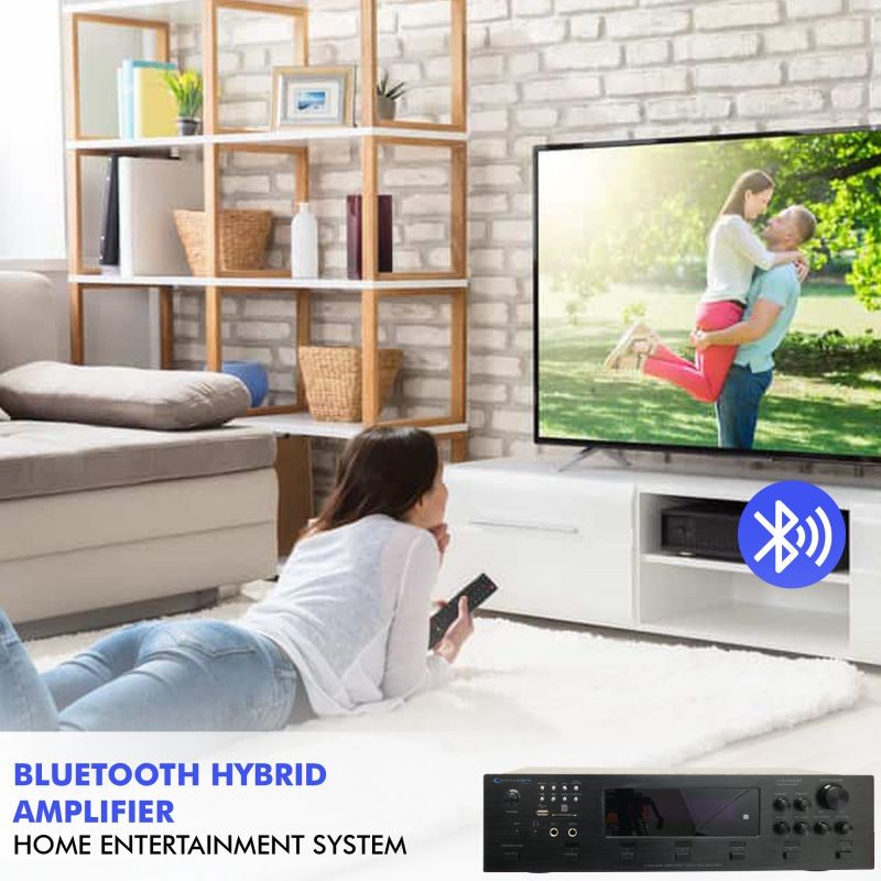 Technical Pro 6 Zone 6000 Watts Digital Bluetooth Hybrid Amplifier Preamp Tuner w/ Speaker USB and SD Card Output, 2 Mic Inputs, Balance control, Bass and Treble Controls