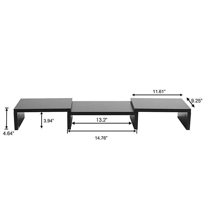 Dual Monitor Stand Riser Adjustable Length and Angle Multi Screen Stand Desktop Stand Storage Organizer for Laptop ComputerTVPCPrinter Black
