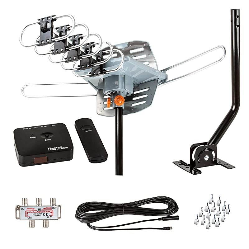 HDTV Antenna Digital Outdoor Antenna 150 Miles Range360 Degree Rotation Wireless RemoteSnapOn Installation Support 5 TVs with Installation kit and Mounting Pole