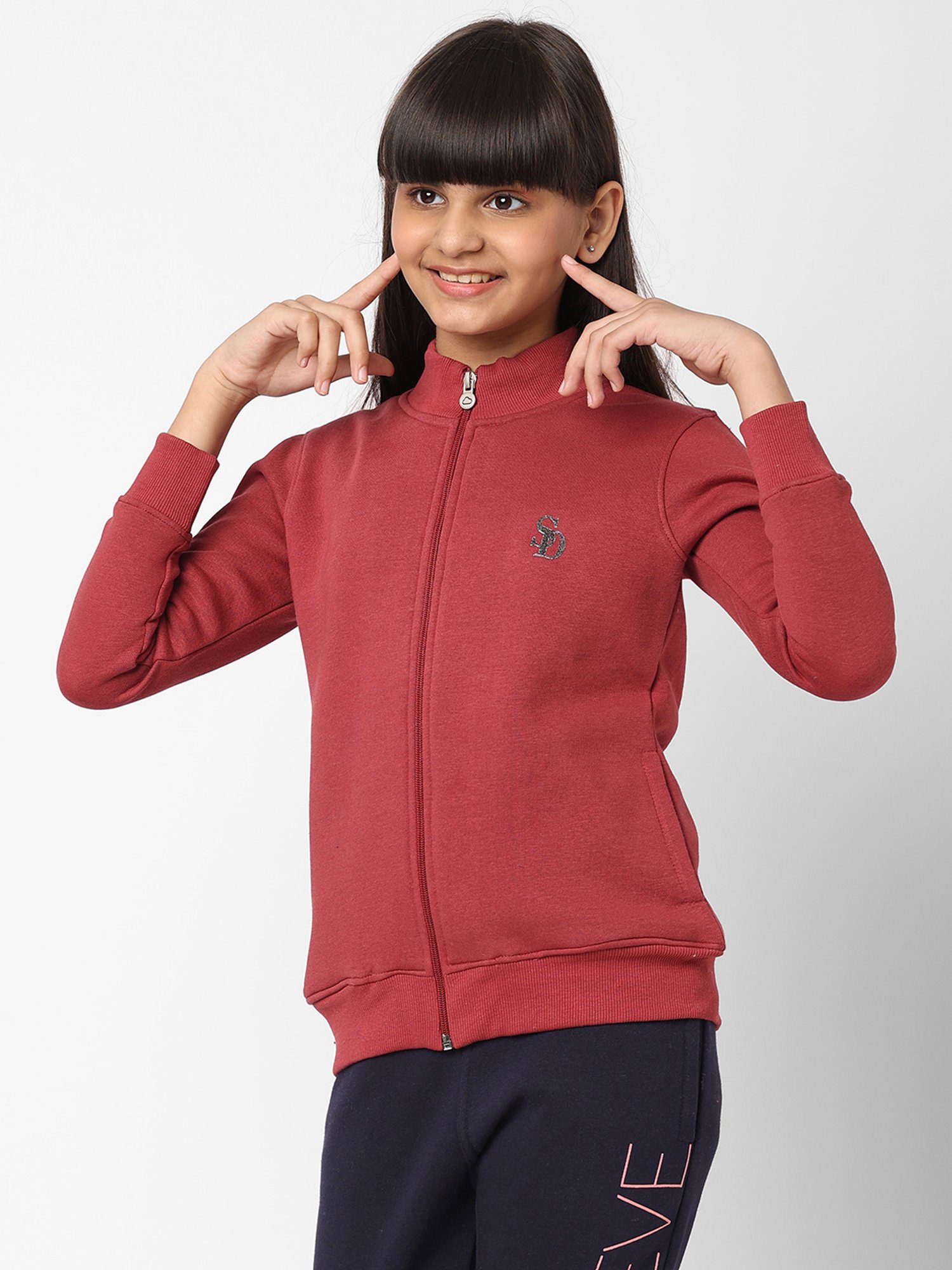 Sweet Dreams Girls Red Solid Full Sleeves Sweatshirt