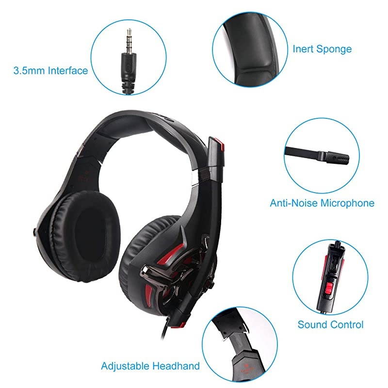 Headset Stereo Gaming Headset with Mic for PS4 PS5 One PC Mobile Switch 35mm Jack Noise Cancelling Gamer Headphones Lightweight Over Ear Headphones
