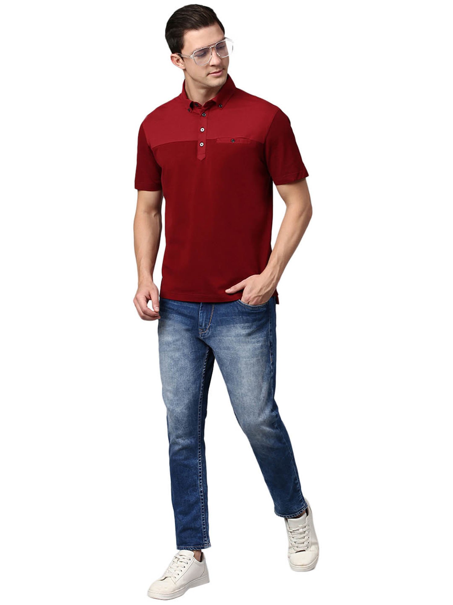 Slowave Red Cotton Regular Fit Polo T-Shirt
