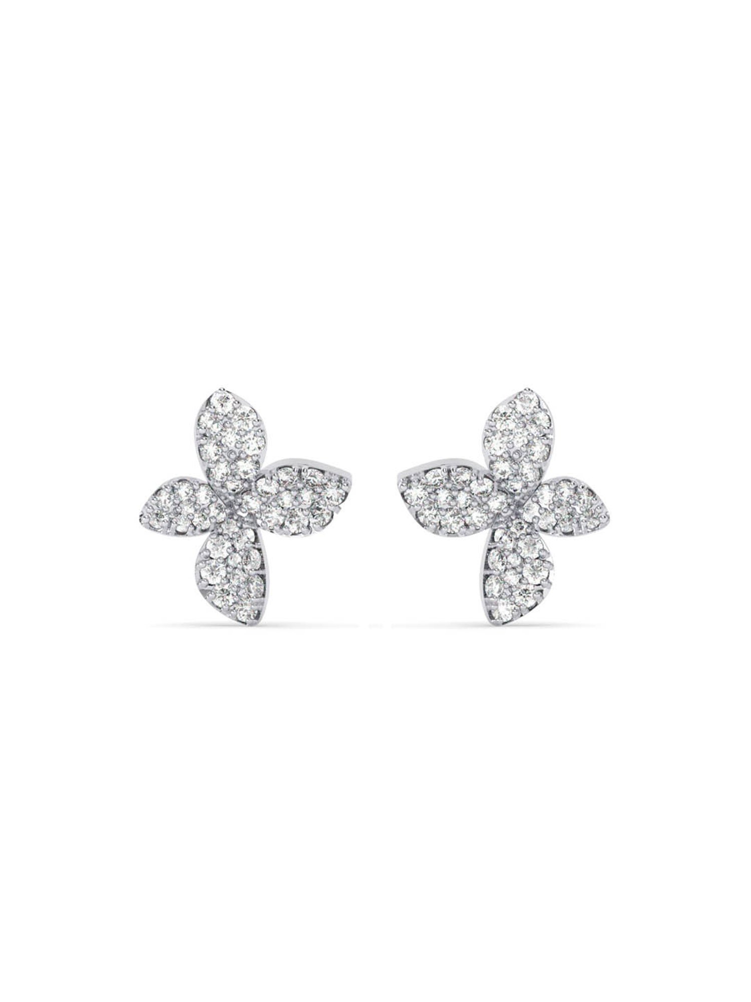 Clara 925 Silver Platinum Plated Swiss Zirconia Floral Stud Earrings Gift for Women