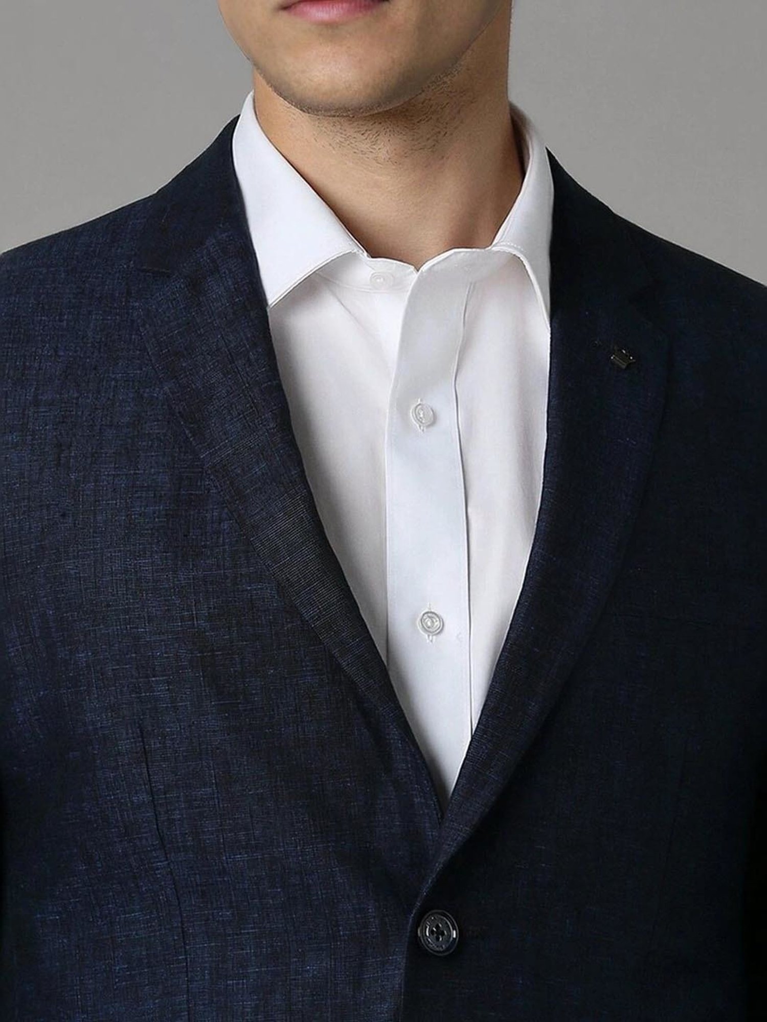 Louis Philippe Navy Linen Slim Fit Texture Blazer