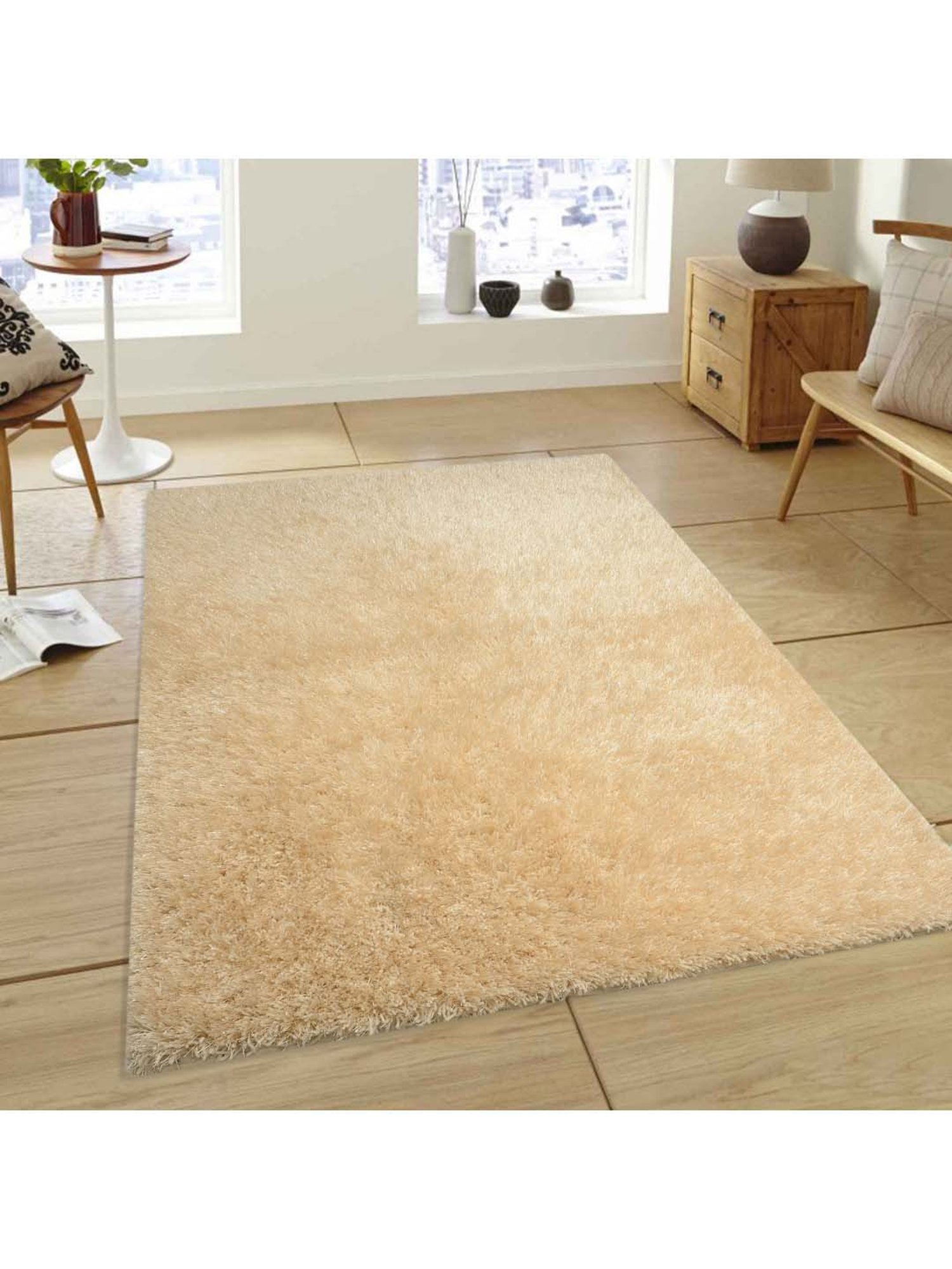 Saral Home Modern Beige Polyester Carpet - Set of 1