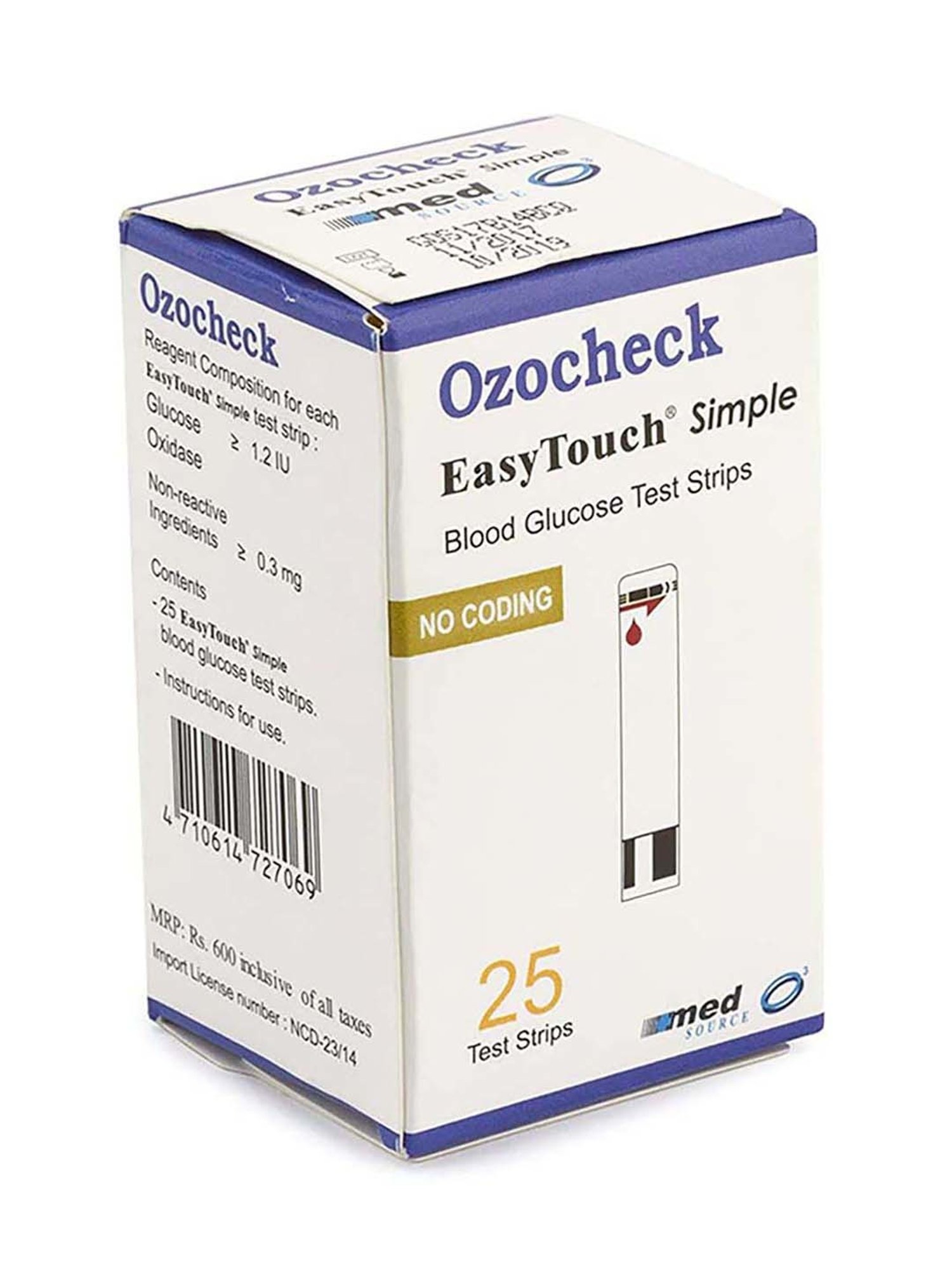 Ozocheck OZE25 Blood Glucose Test Strips, Pack of 25 Strips (White)