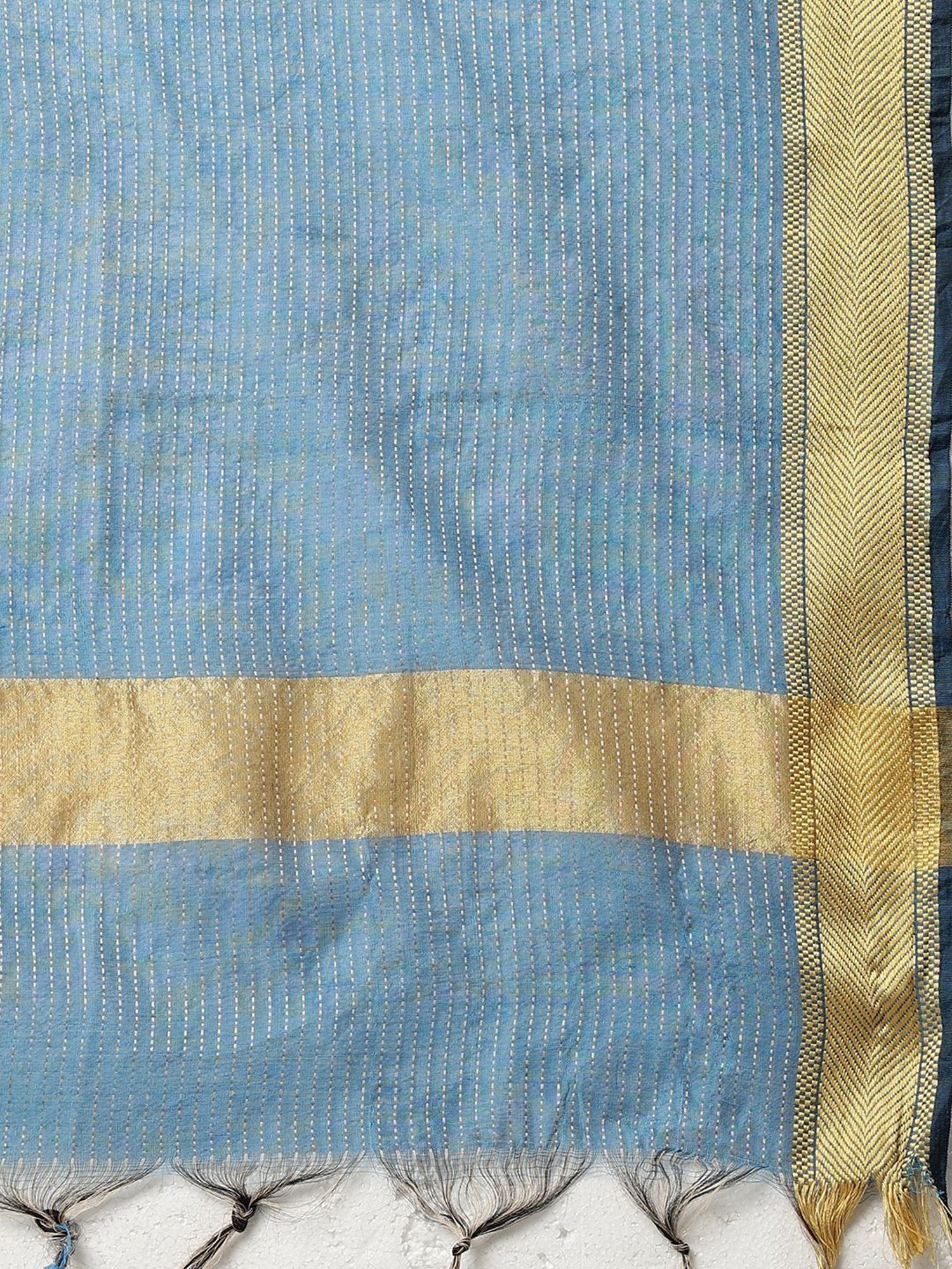 Indo Era Blue & Golden Woven Pattern Dupatta