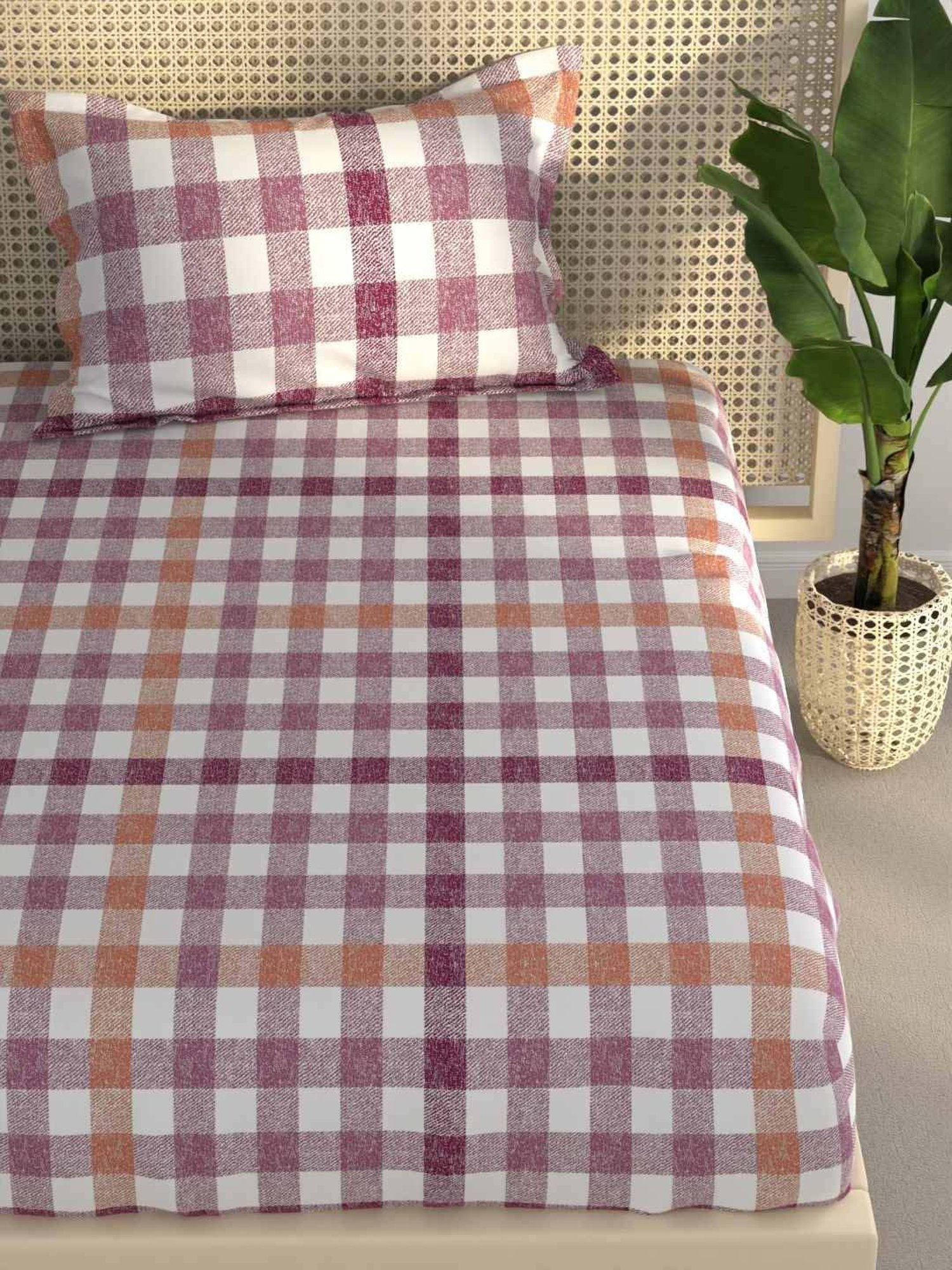 BIANCA Estonia Wine Cotton 116 TC 115 GSM Single Size Bedsheet With Pillow Cover