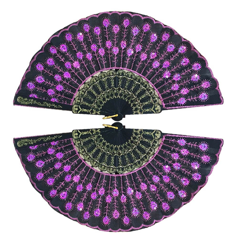 Fashionable Sequins Peacock Fan Handmade Dance Hand Fans for Performance Stage Show (Sky Blue)