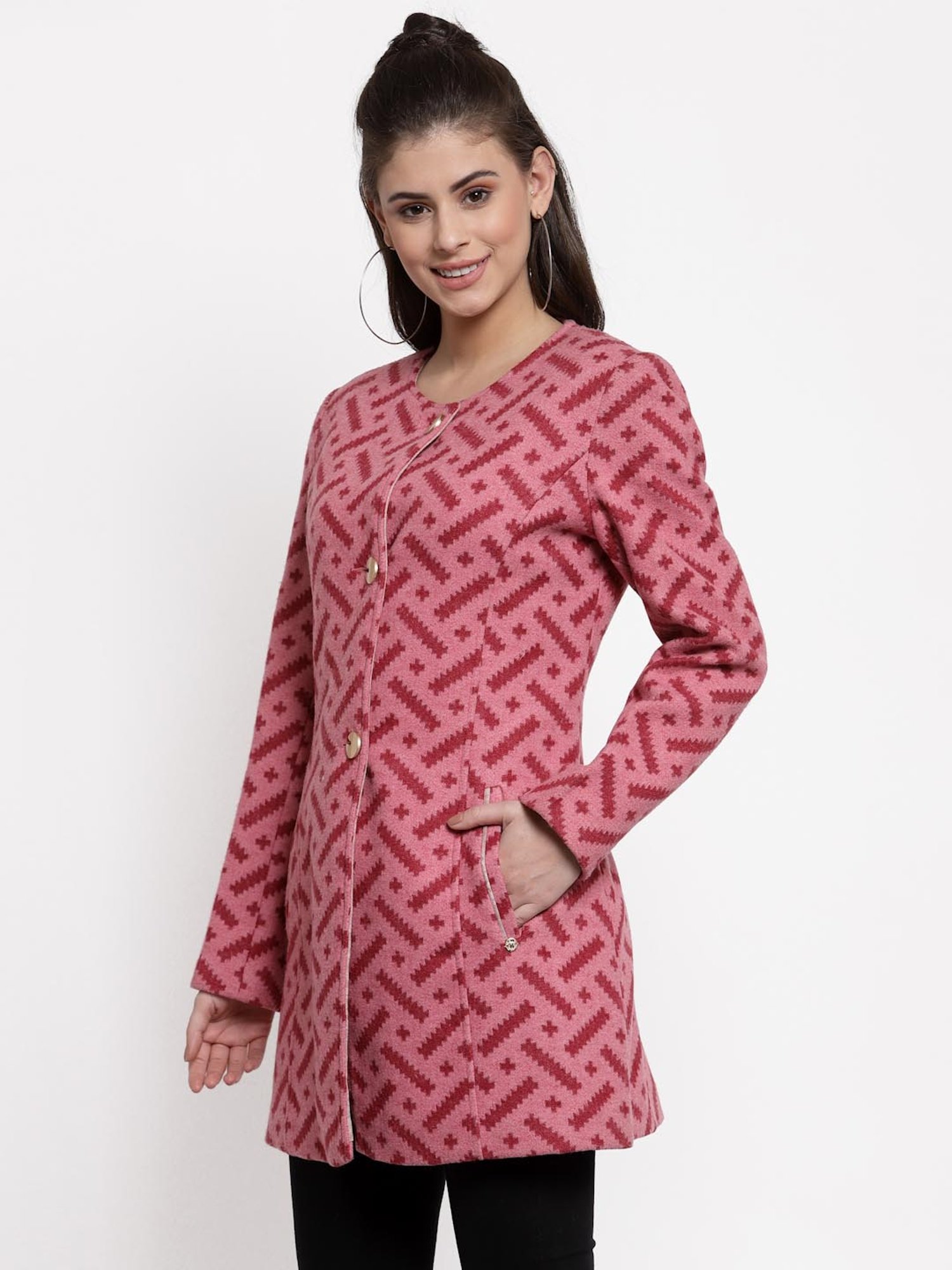 Juelle Pink Printed Full Sleeves Jacket