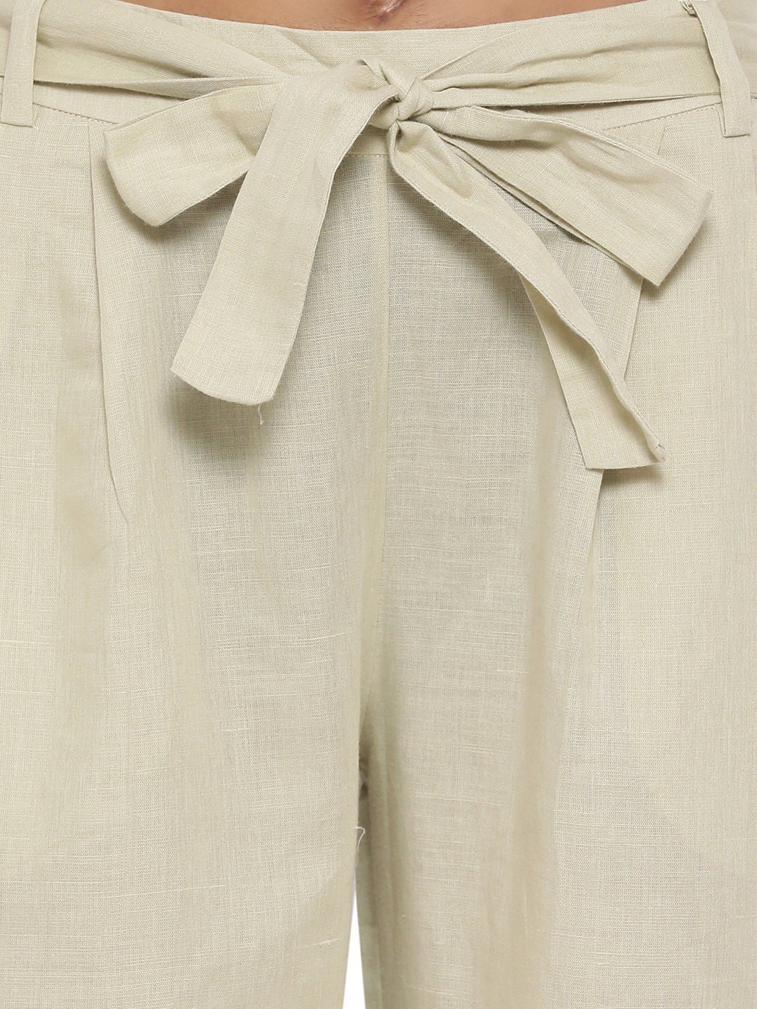 Rooted Beige Mid Rise Trousers
