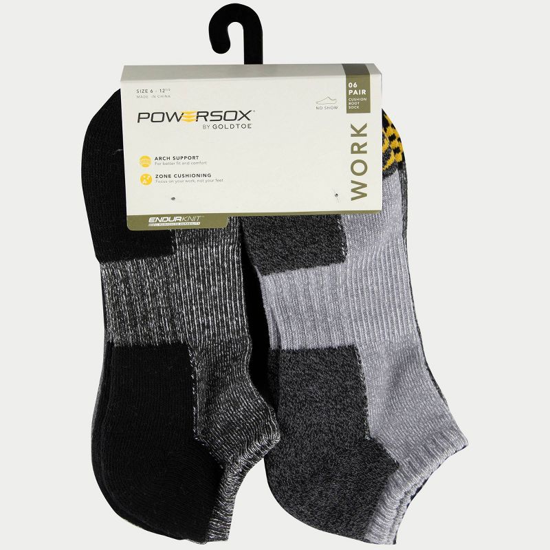 PowerSox Men's Workwear 6pk No Show Athletic Socks - Black Marl/Gray 6-12.5