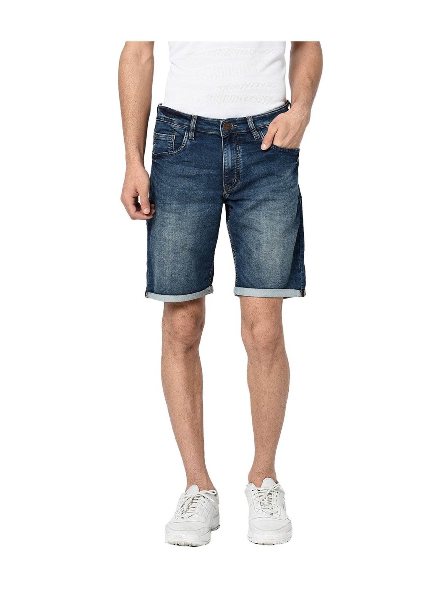 Octave Blue Regular Fit Cotton Shorts