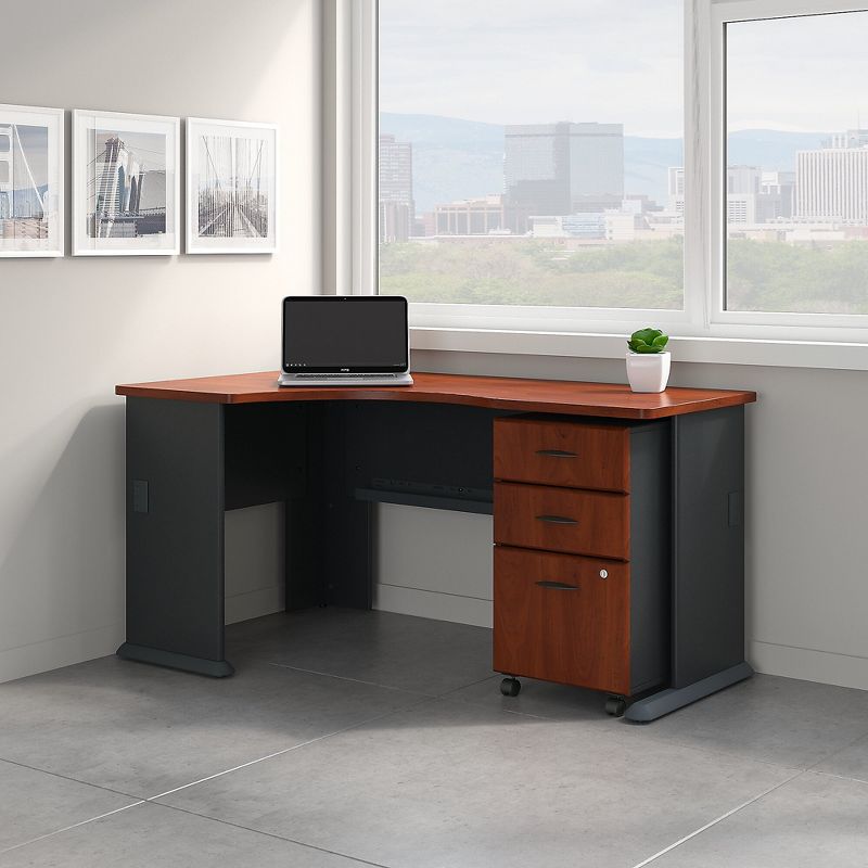 Bush Business Furniture Cubix Left Corner Desk w/Mobile File Cabinet Hansen Cherry/Galaxy SRA074HCSU