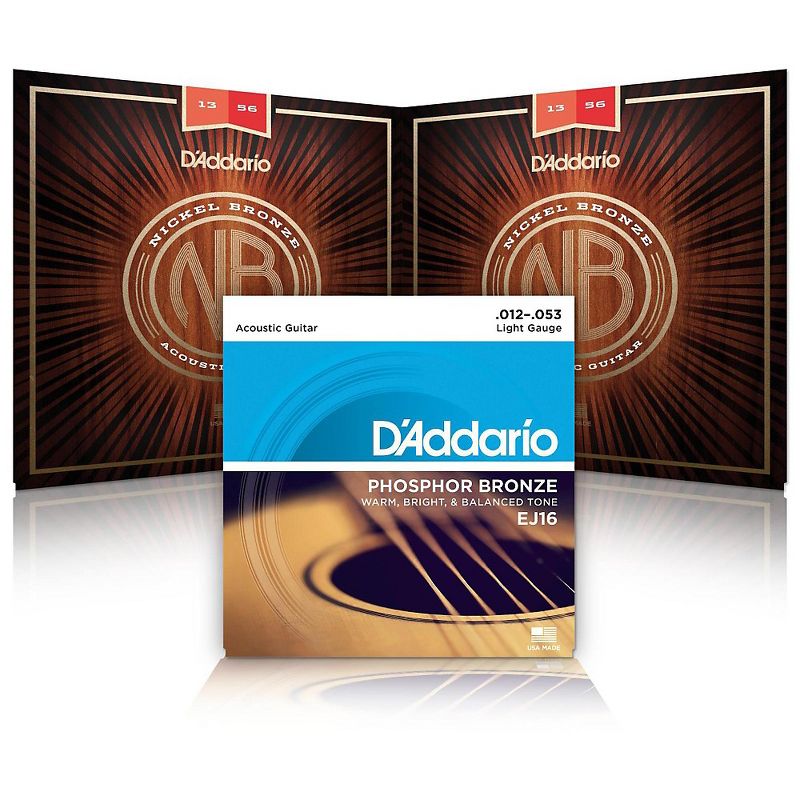 D'Addario NB1253 Nickel Bronze Light Acoustic Strings 2-Pack with EJ16 Phosphor Bronze Light Single-Pack