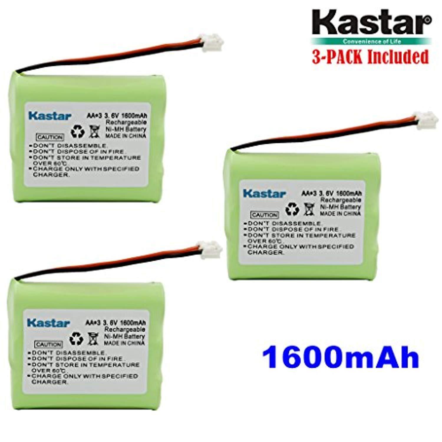 kastar 3-pack aax3 3.6v 1600mah eh ni-mh rechargeable battery for vtech, motorola, radio shack, sanyo series cordless phone (ch