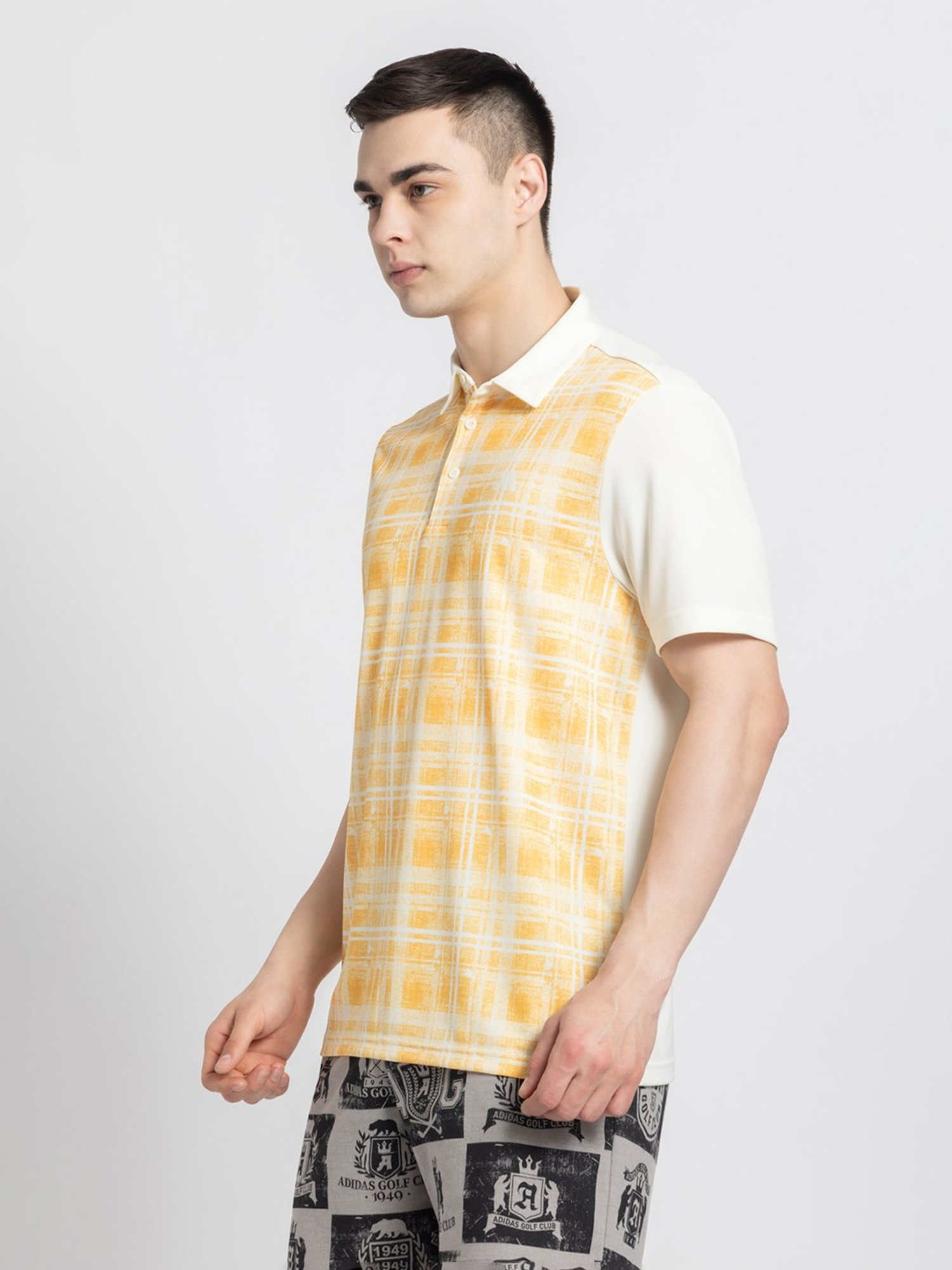 adidas Light Beige Regular Fit Printed Golf Polo T-Shirt