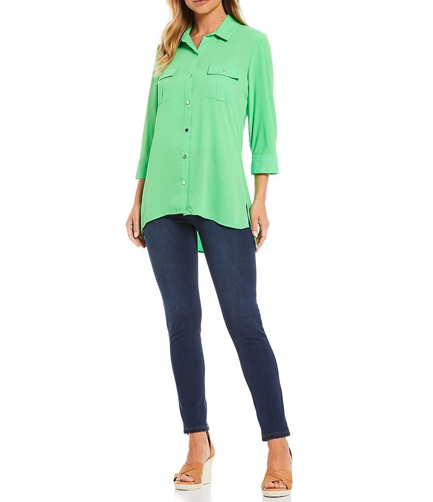 Slim Factor by Investments Bridget 3/4 Sleeve Button Front Hi-Low Top