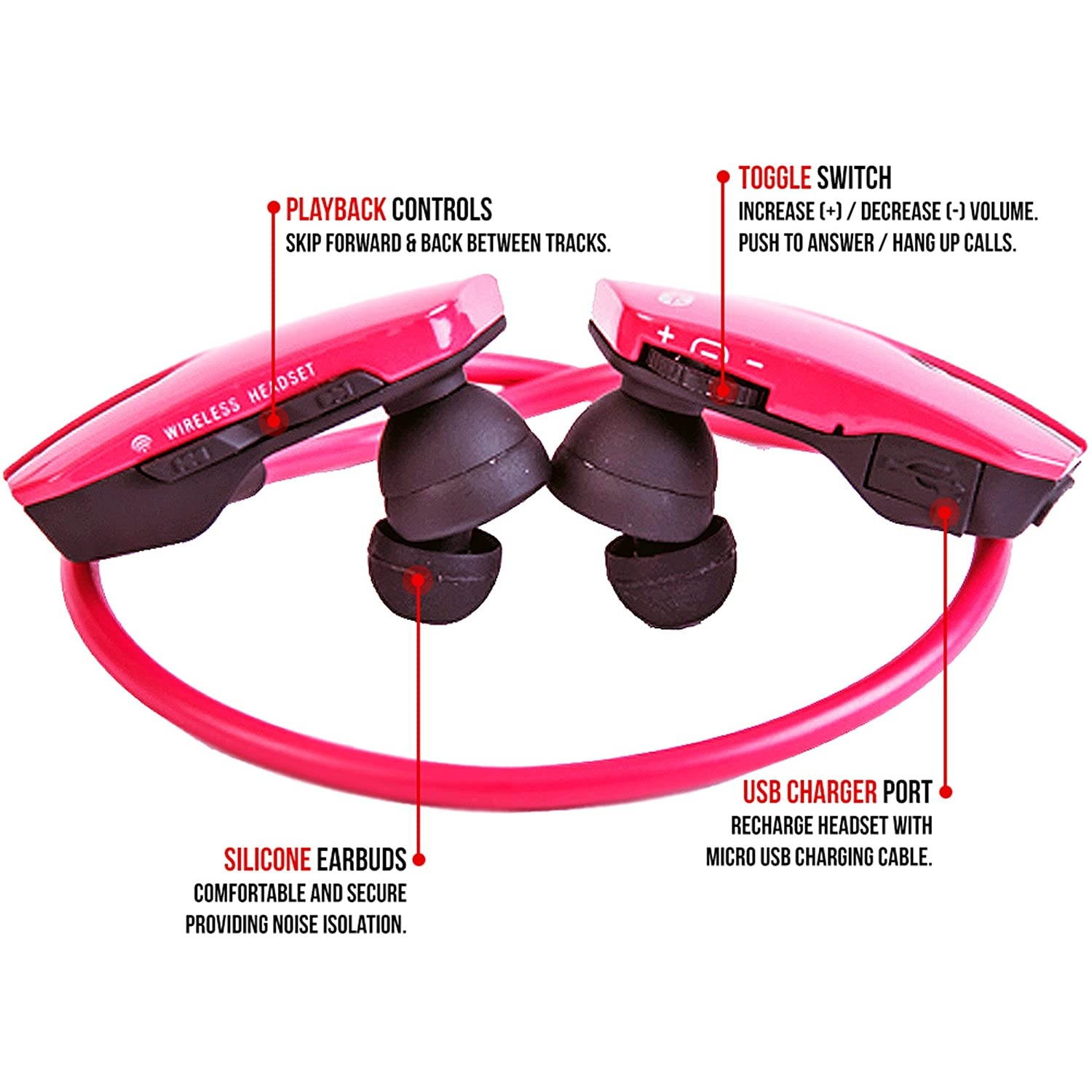 Alpatronix Bluetooth Headset, HX200 Active Universal Bluetooth Wireless Noise-Isolation Stereo Earbuds with Mic, Volume/Playback Controls for Smartphones, Computers, Laptops & Tablets - (Pink)