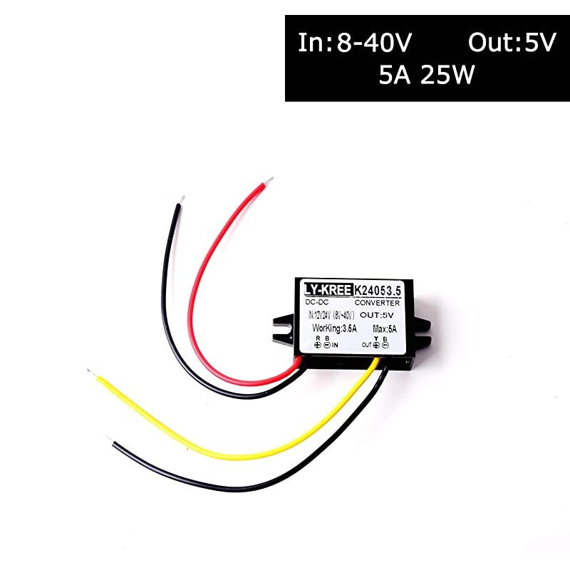 12v 24v to 5v Step Down Converter Regulator 5A 25W Power Adapter Reducer for Car Electronics Truck Vehicle Boat Solar System Accept 840V Inputs