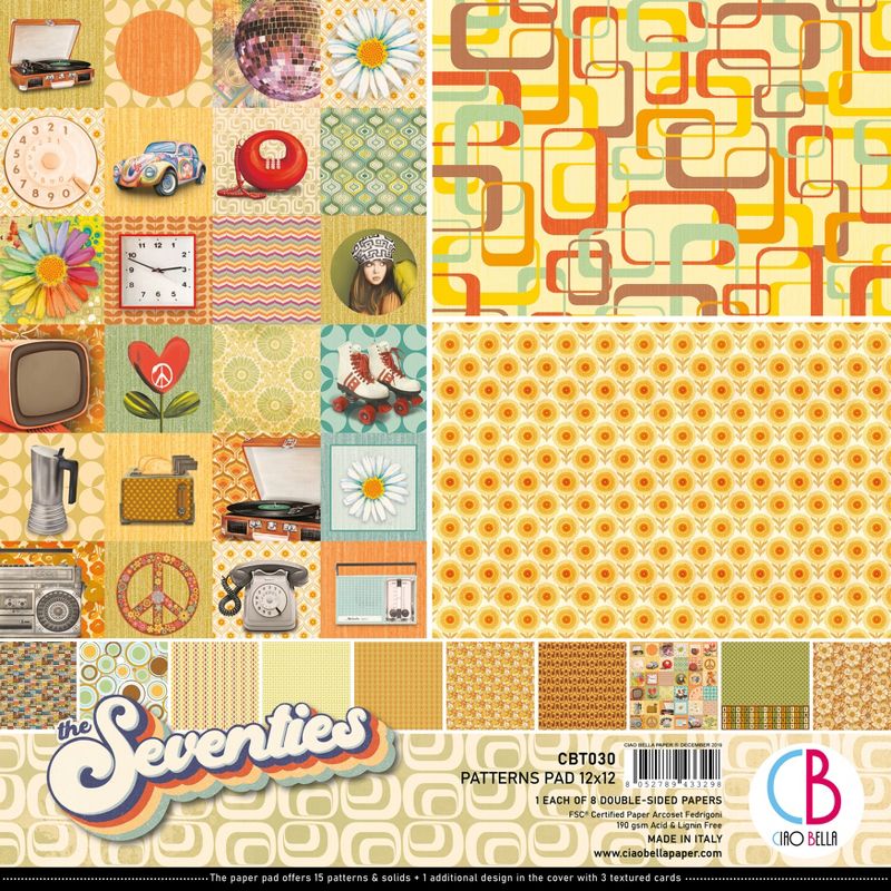 Ciao Bella Double-Sided Paper Pack 90lb 12"X12" 8/Pkg-The Seventies, 8 Designs/1 Each