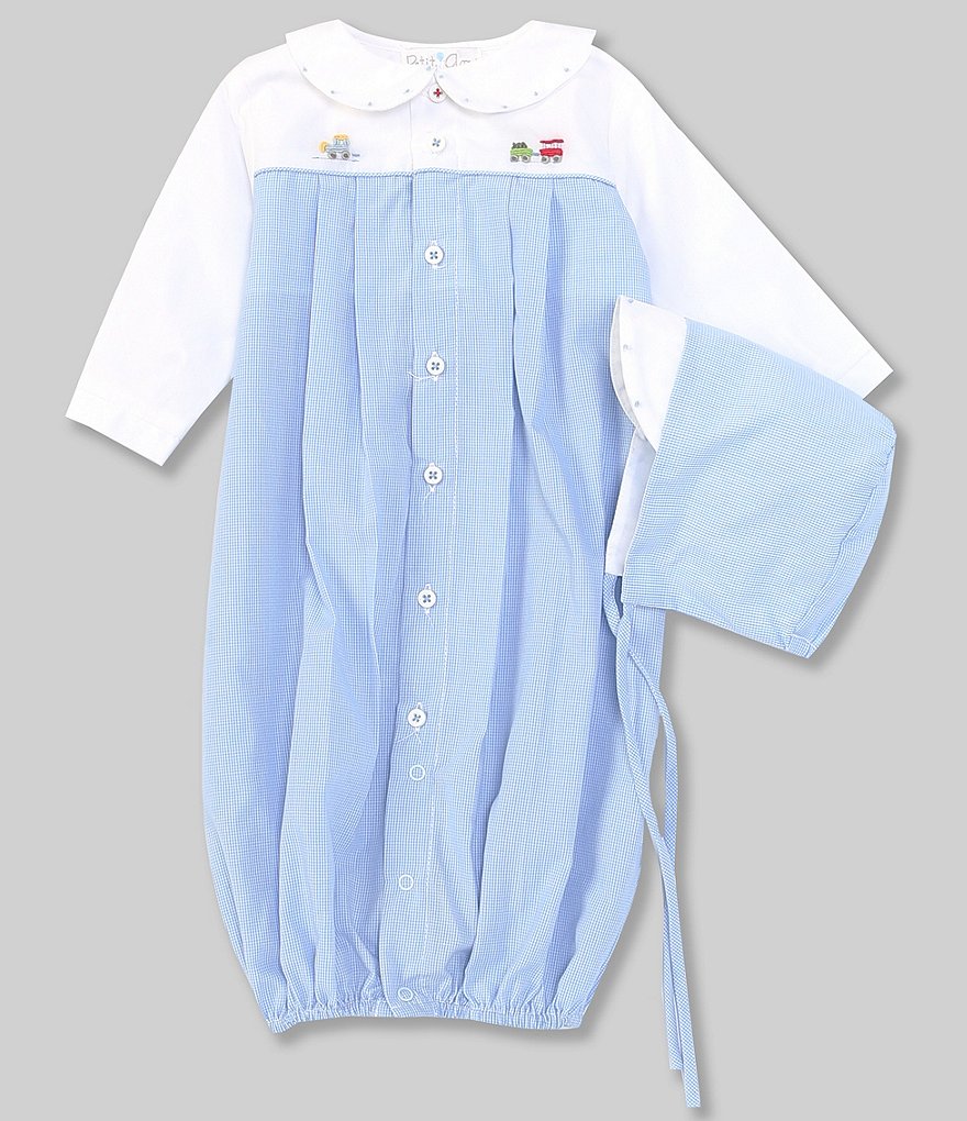 Petit Ami Baby Boys Newborn-6 Months Long-Sleeve Embroidered-Train Convertible Gown & Hat Set