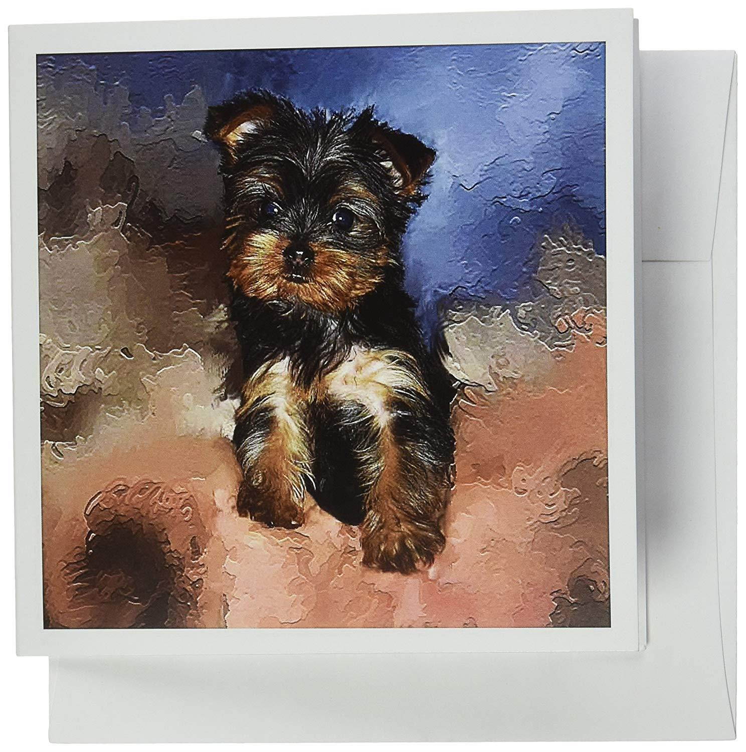 3dRose Toy Yorkie Puppy - Greeting Cards, 6 x 6 inches, set of 12 (gc_3868_2)