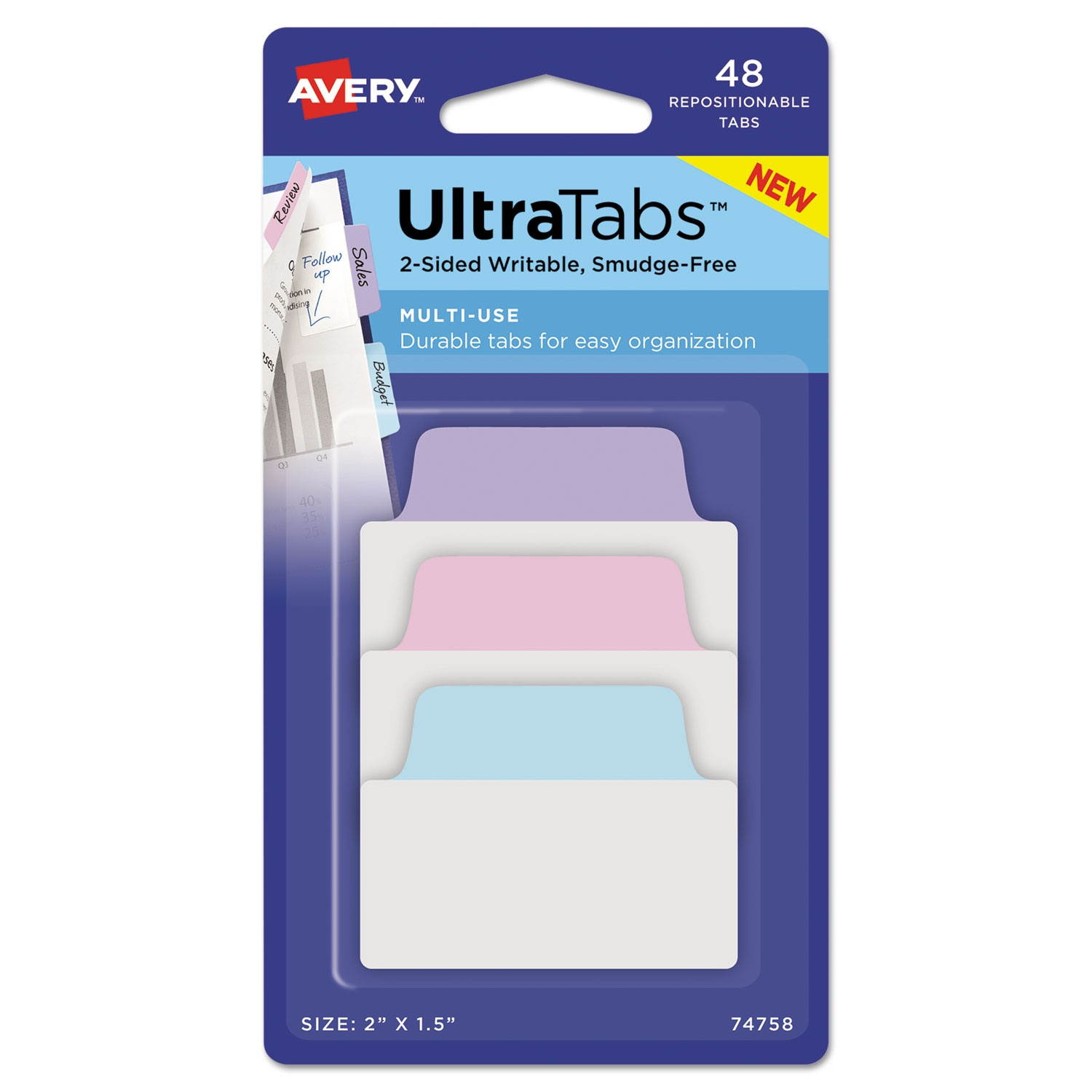 Avery Tab,Poly,Pstl,48/Pk,Ast 74758