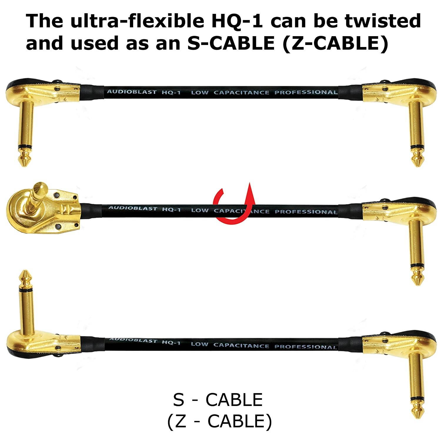 6 Units - 5 Foot - Audioblast - HQ-1 - Ultra Flexible - Dual Shielded (100%) - Instrument Effects Pedal Patch Cable w/Low-Profile, R/A Gold Pancake TS (6.35mm) Plugs & Dual Staggered Boots