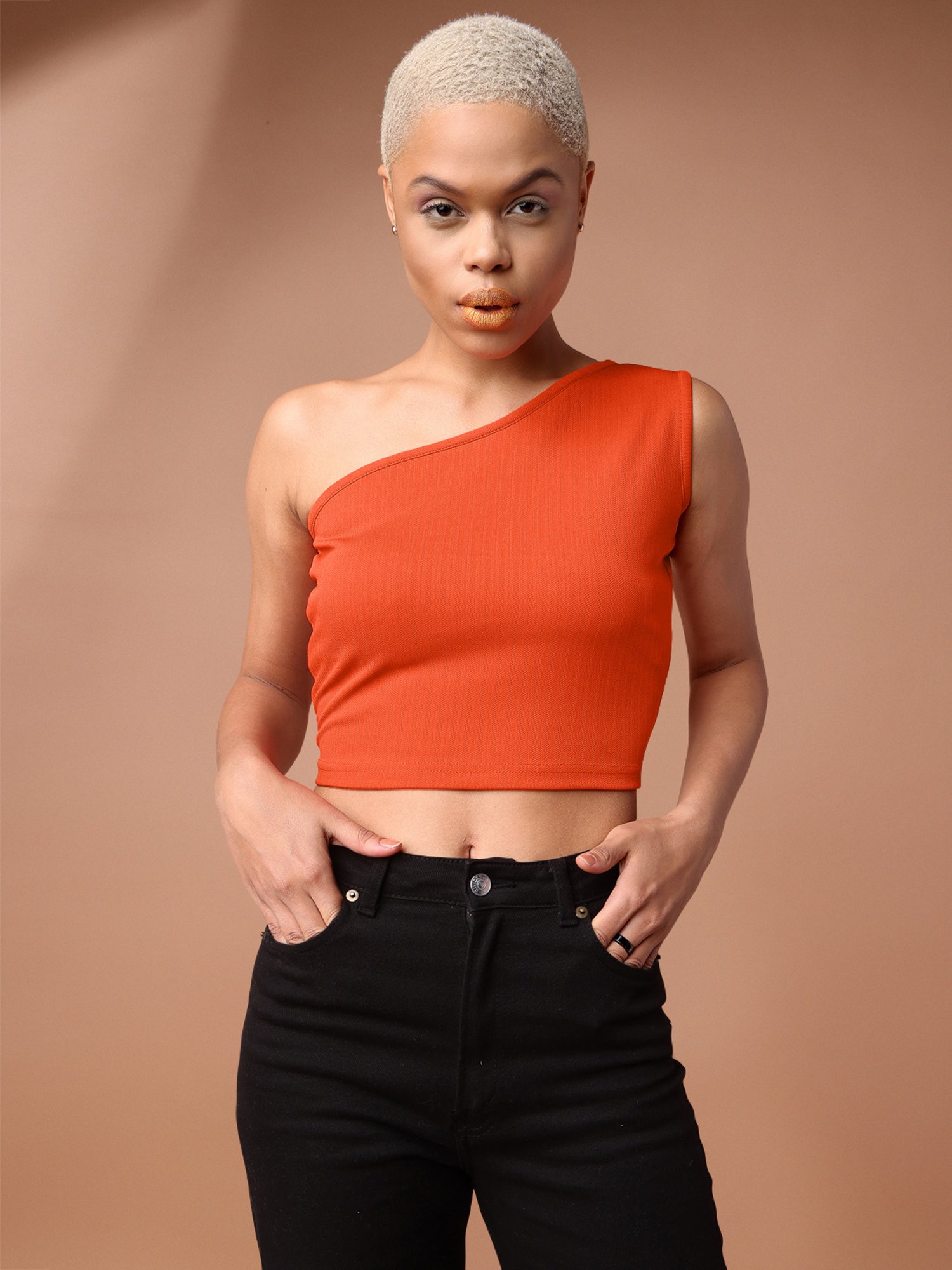 PURVAJA Orange Regular Fit Crop Top